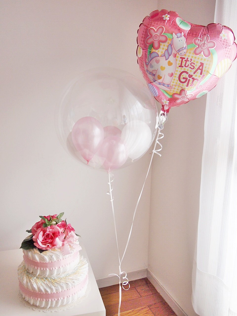 ケーキオムツ、バルーンのセット おむつケーキ オーガニック バルーン おむつケーキ 2段 出産祝い