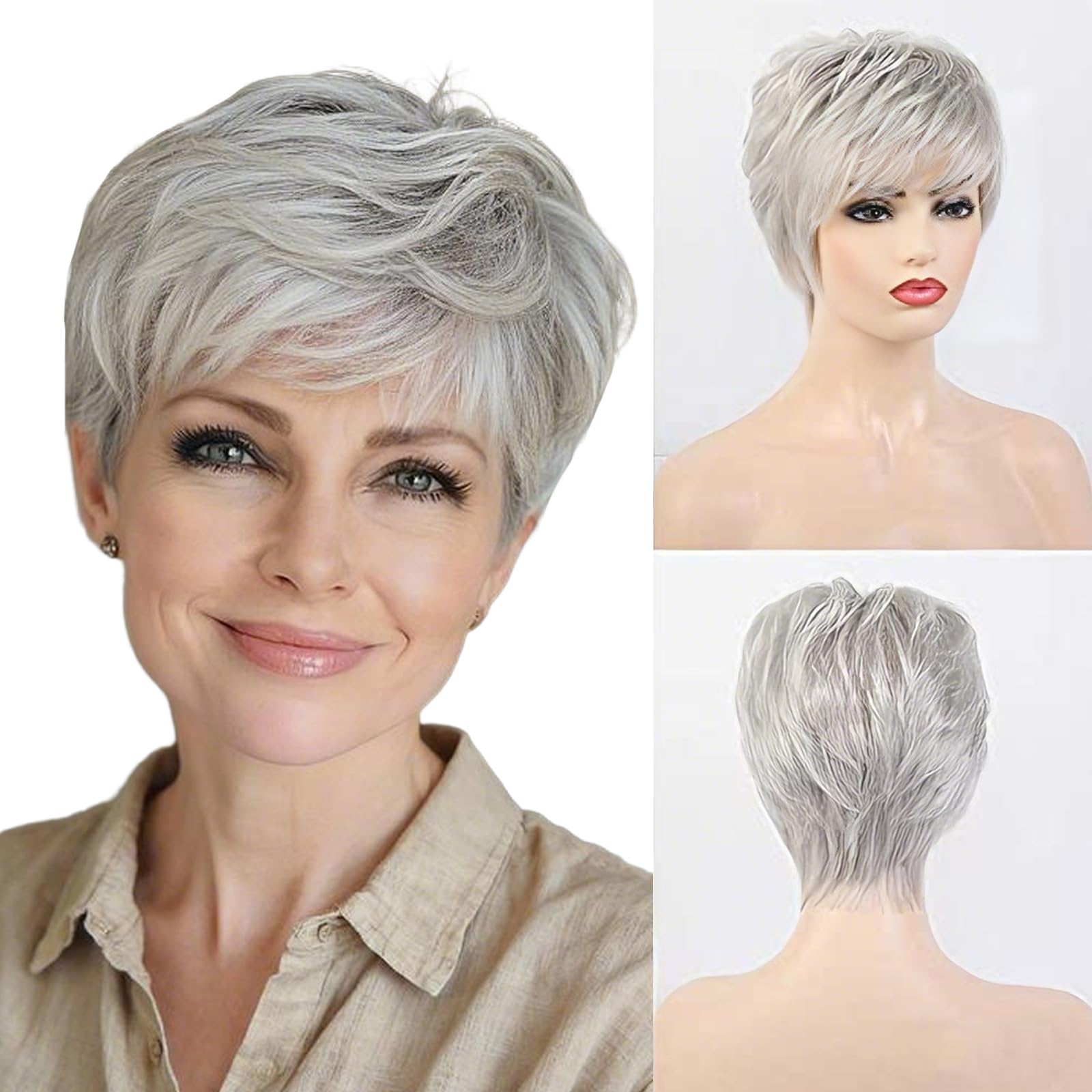 Grey silver wig sale human hair short pixie 2019 Sda0cb488dd7b4562812f96b86af29  main image 3