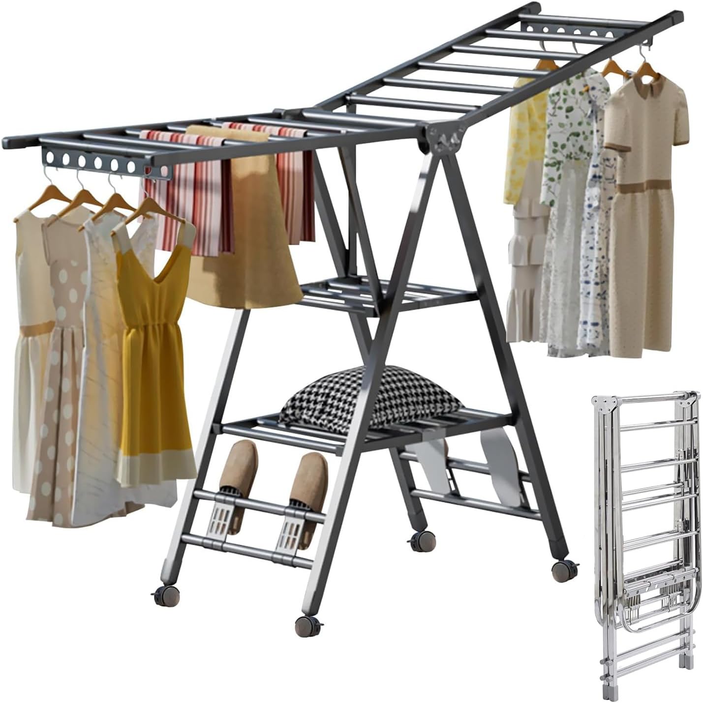 Mylindde Clothes Drying Rack, Foldable 3-Level Laundry Drying Rack ...