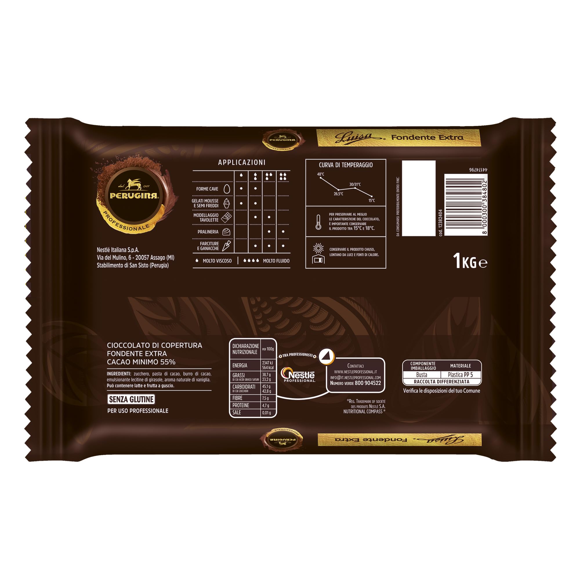 PERUGINA PROFESSIONALE Cioccolato Fondente Extra Luisa, Blocco 1kg