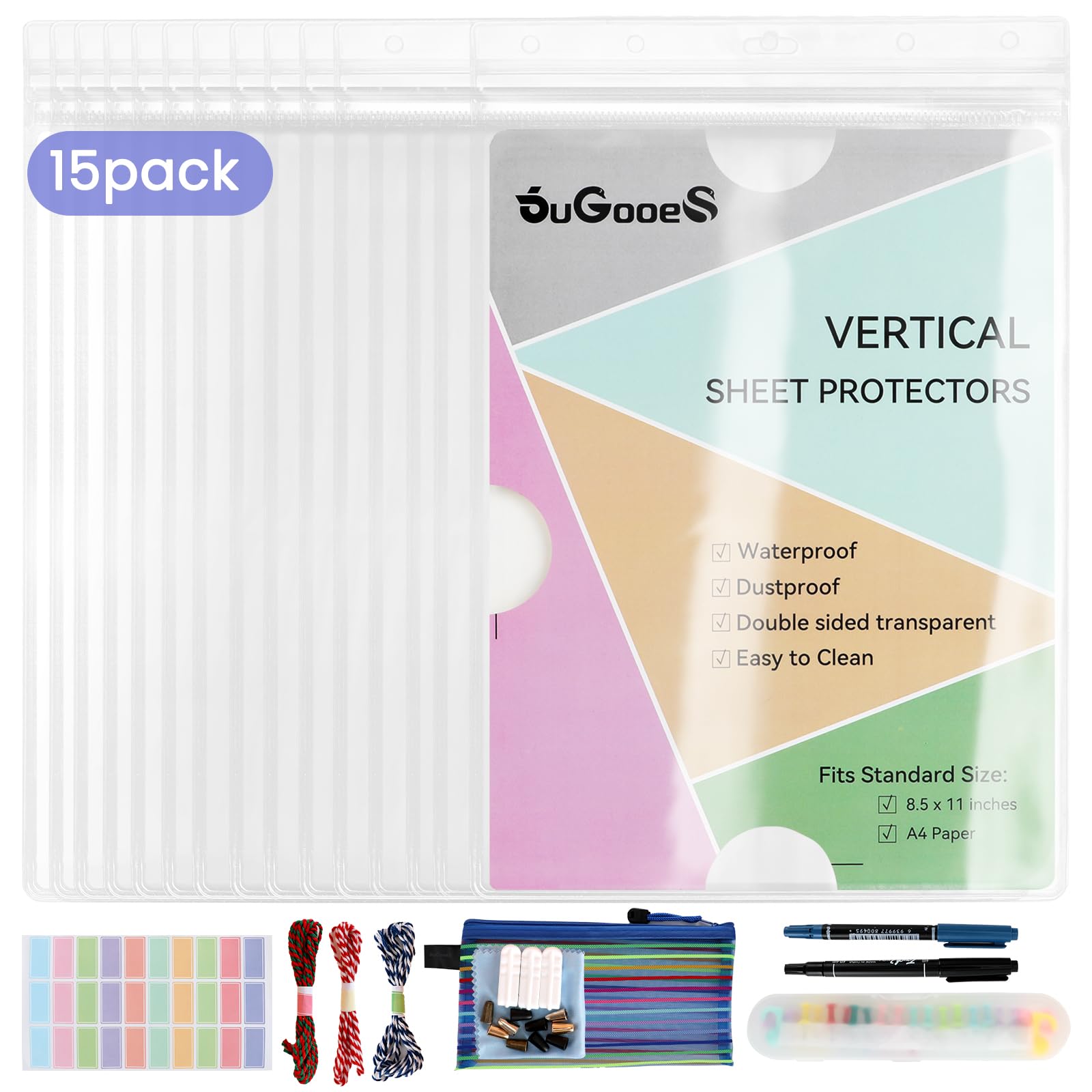 15 protectores impermeables con cremallera resellables de 8.5 x 11 pulgadas, fundas de plástico transparente para fotos, bolsillo de trabajo, para documentos, fotos, certificados, certificado