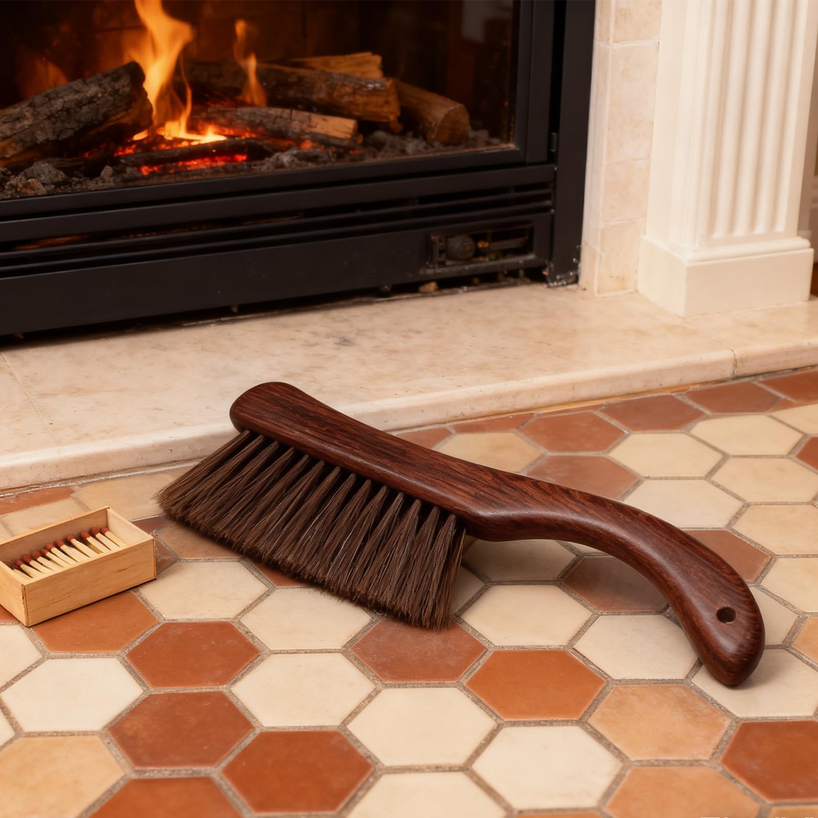 Set 2 Spazzole per Stufa a Legna Manico in Legno di Wengé, Spazzola per Cenere e Polvere, Strumenti la Pulizia del Braciere, Adatte per Cucina a Legna e Caminetto