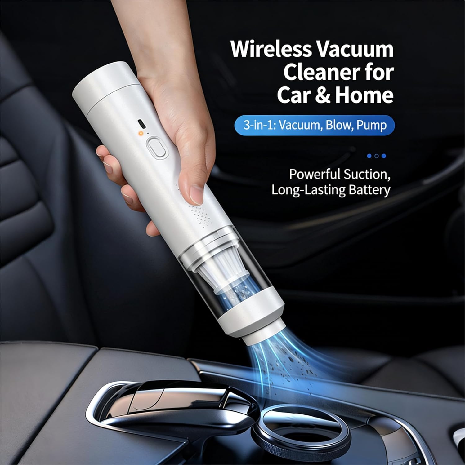 19000Pa Powerful Handheld Cordless Vacuum Cleaner, 5-in-1 Suction/Blowing/Inflatable/Brushing/Lighting, Rechargeable Type-C, Ideal for Car/Home/Office (Black) (B)