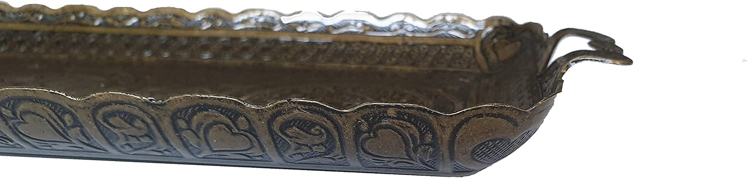 Turkish Ottoman Coffee Tea Beverage Serving Wavy Tray 14.2 * 5.5 inch Suitable for Serving 2 Cups, Weight 350 Grams (Antique Gold)