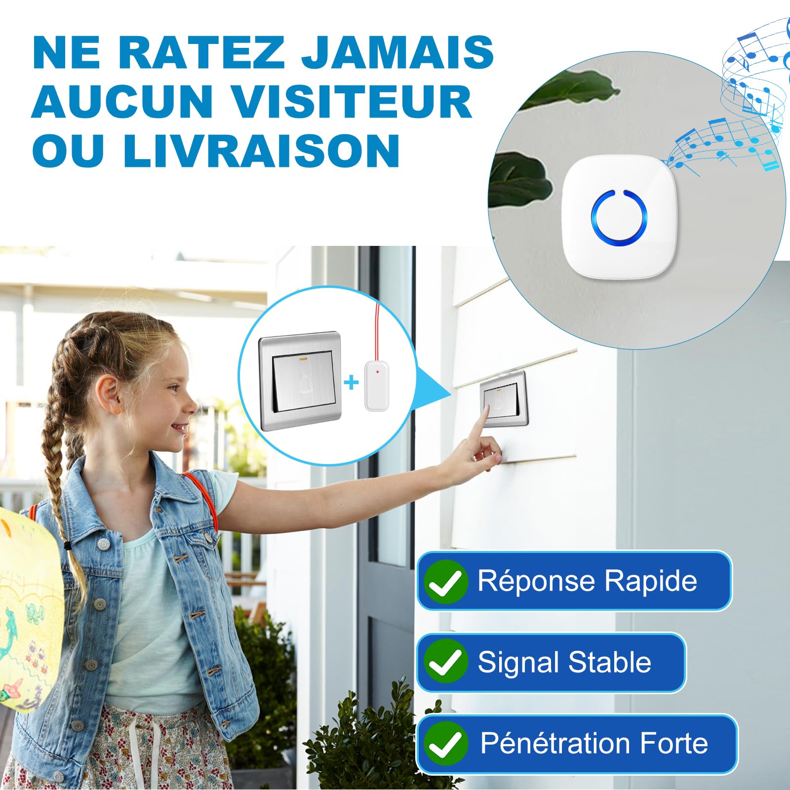 Kit Relè per Campanello - Ripetitore di Segnale Wireless per Campanelli Senza Fili, Estensione del Segnale con Convertitore, per Casa, Garage e Ufficio