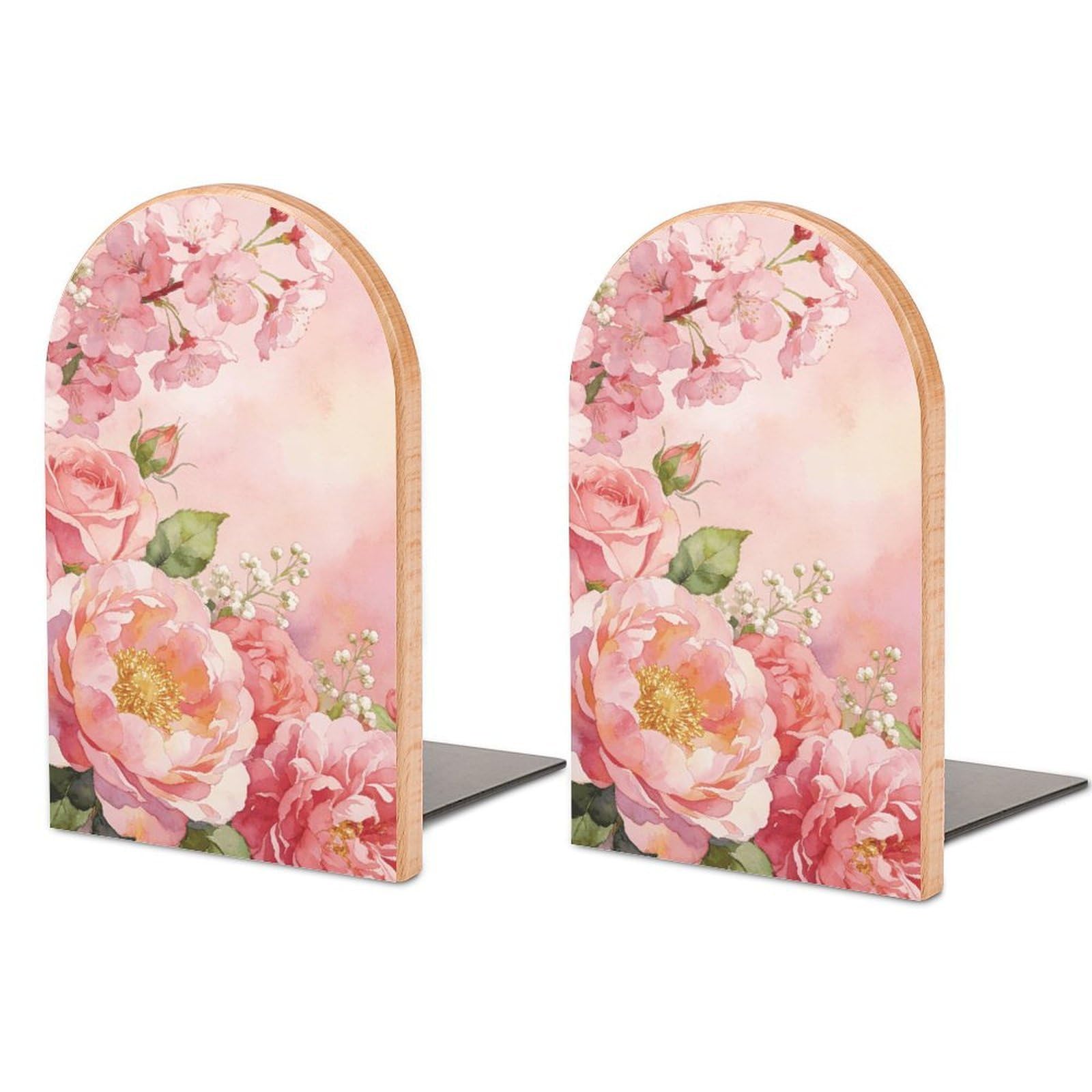 Sujetalibros de madera decorativos y resistentes con soporte de metal estable