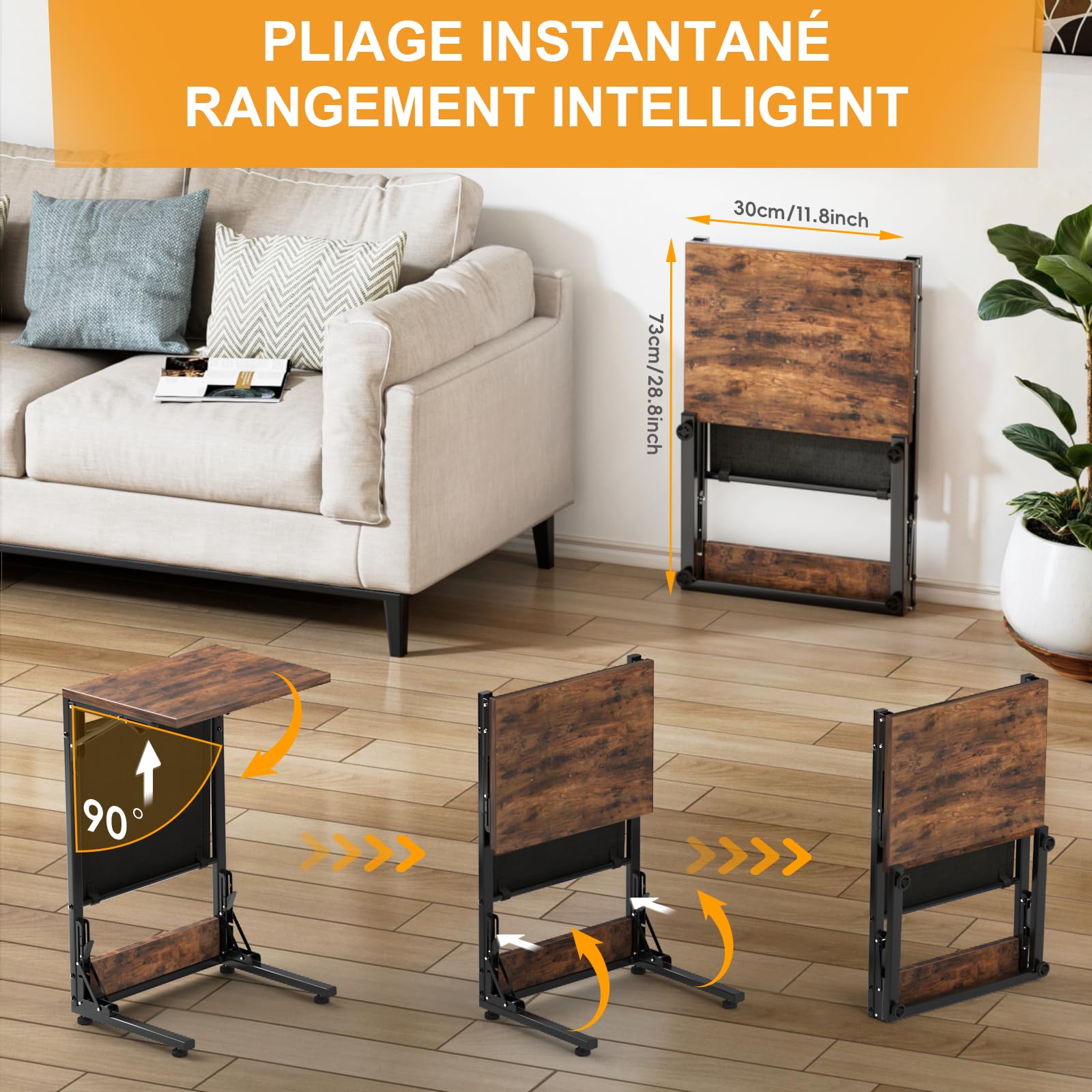 Table d'Appoint, Bout de Canape avec CA et Ports USB à l'Intérieur, Table d'Appoint Canapé avec Tiroir de Rangement, Marron - Maison