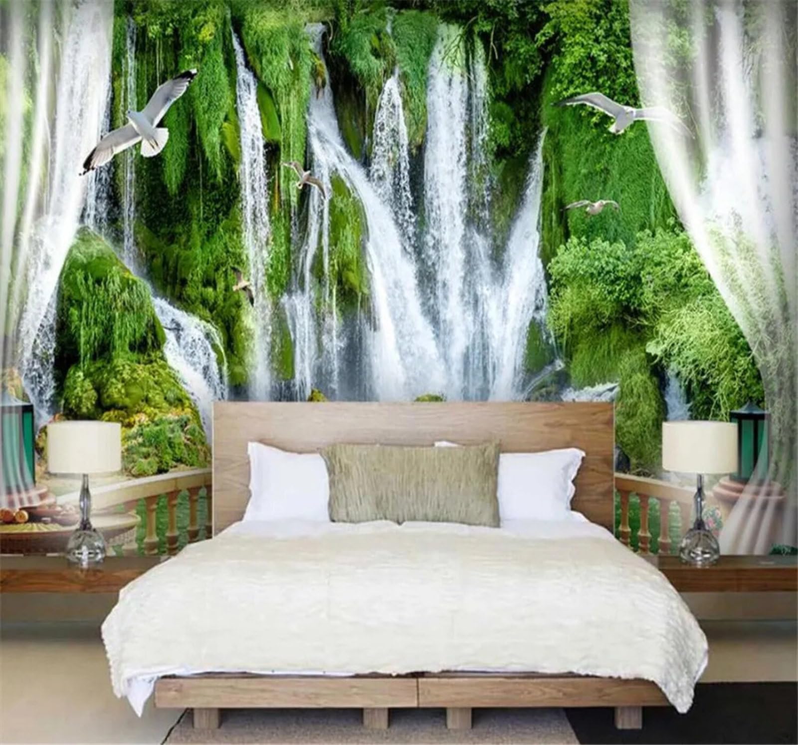 Tzxztt 400Cm×280Cm(B×H) Minimalist Flowing Water Waterfall Balcony Three Dimensional Landscape Modern 3D Wallpaper Premium Textured Silk Neutral Tones Material Ideal For Living Room Bedroom-400Cm×280Cm