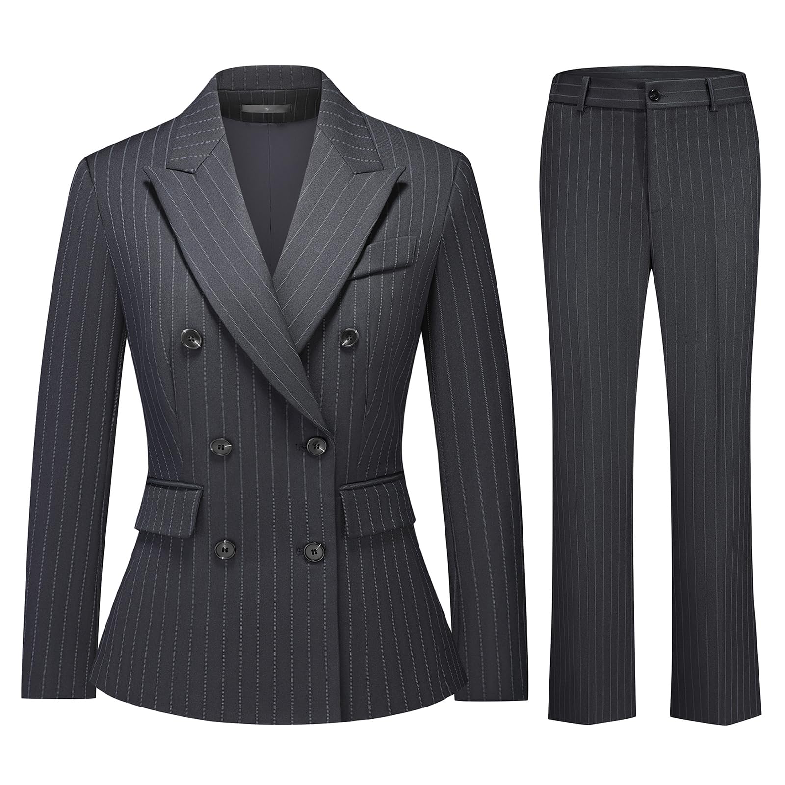 Womens Suit 2 Piece Pants Set Business Pinstriped Double Breasted Office Slim Fit Blazer Outfits for Women