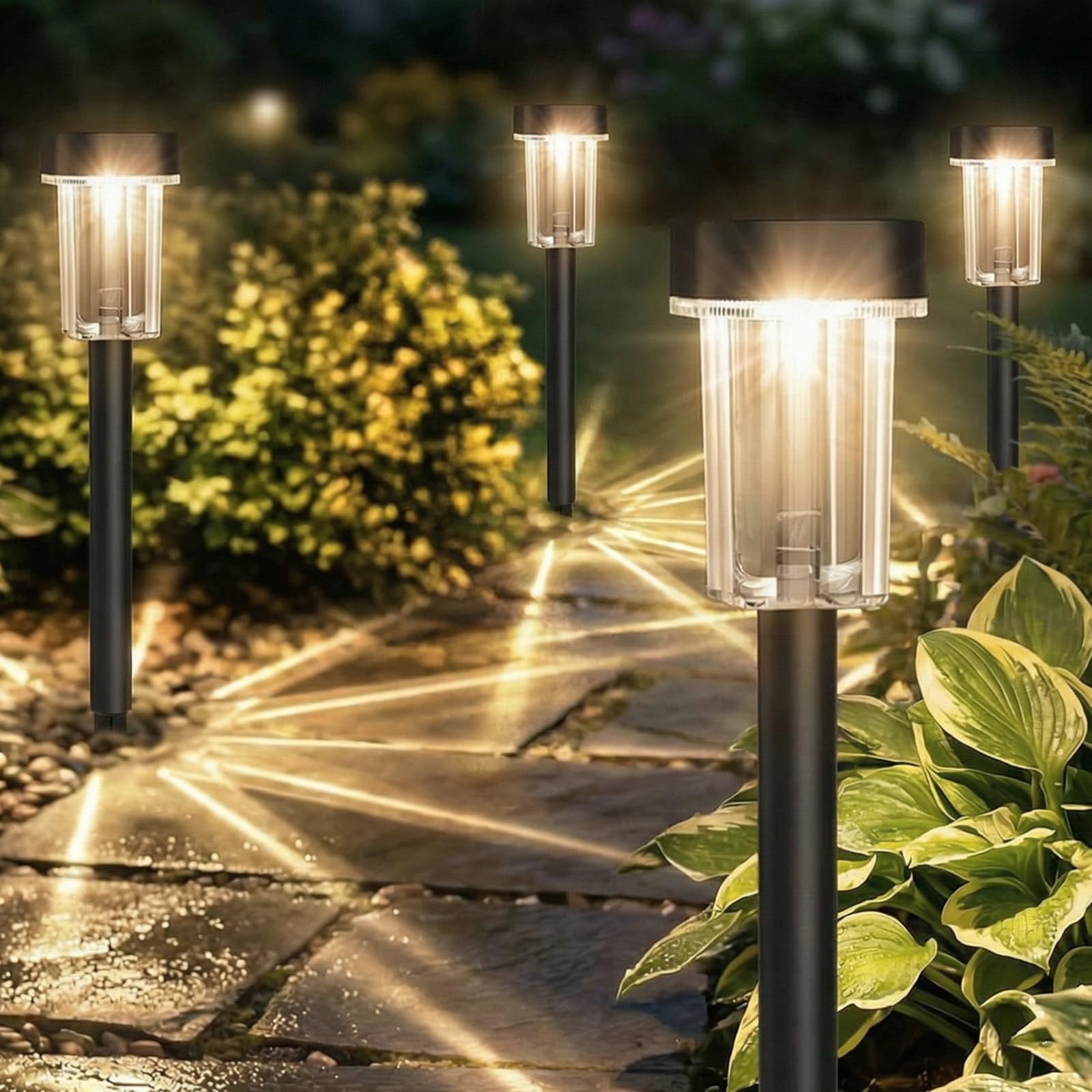 6 Stück LED Solarleuchten Garten Warmweiß, 5.8×5.8×38cm, Bis zu 12 Stunden Licht, Solarlampen für außen IP44 Wasserdichte für Wege, Terrasse, Rasen, Hof