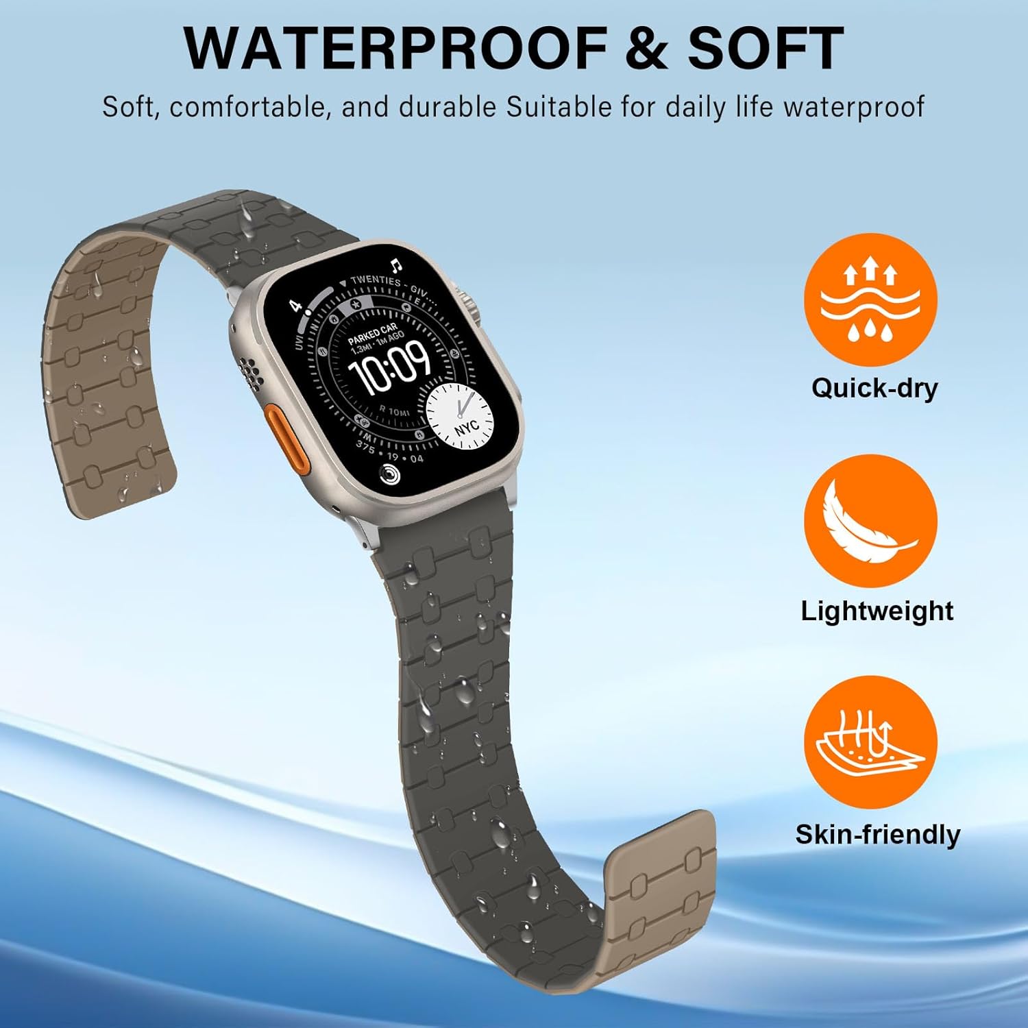 Double Sided Wearable Magnetic Band Compatible with Apple Watch Band 49mm 46mm 45mm 44mm 42mm for Men Women, Soft Silicone Strap for iWatch Ultra SE Series 11 10 9 8 7 6 5 4 3, Gray-Coffe - Image 5
