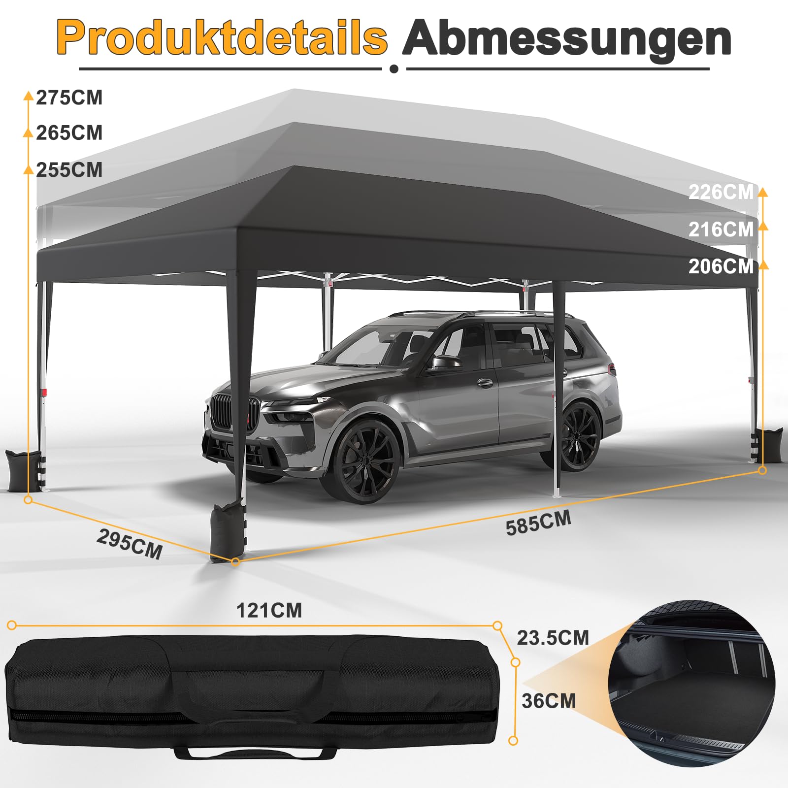 JUMMICO Pavillon 3x6 Wasserdicht Stabil Winterfest Höhe Verstellbar,Faltpavillon mit 6 Seitenwänden,Pavillon UV Schutz 50+,Gartenpavillon Faltzelt für Garten, Innenhof, Camping,Gazebo Hellgrau