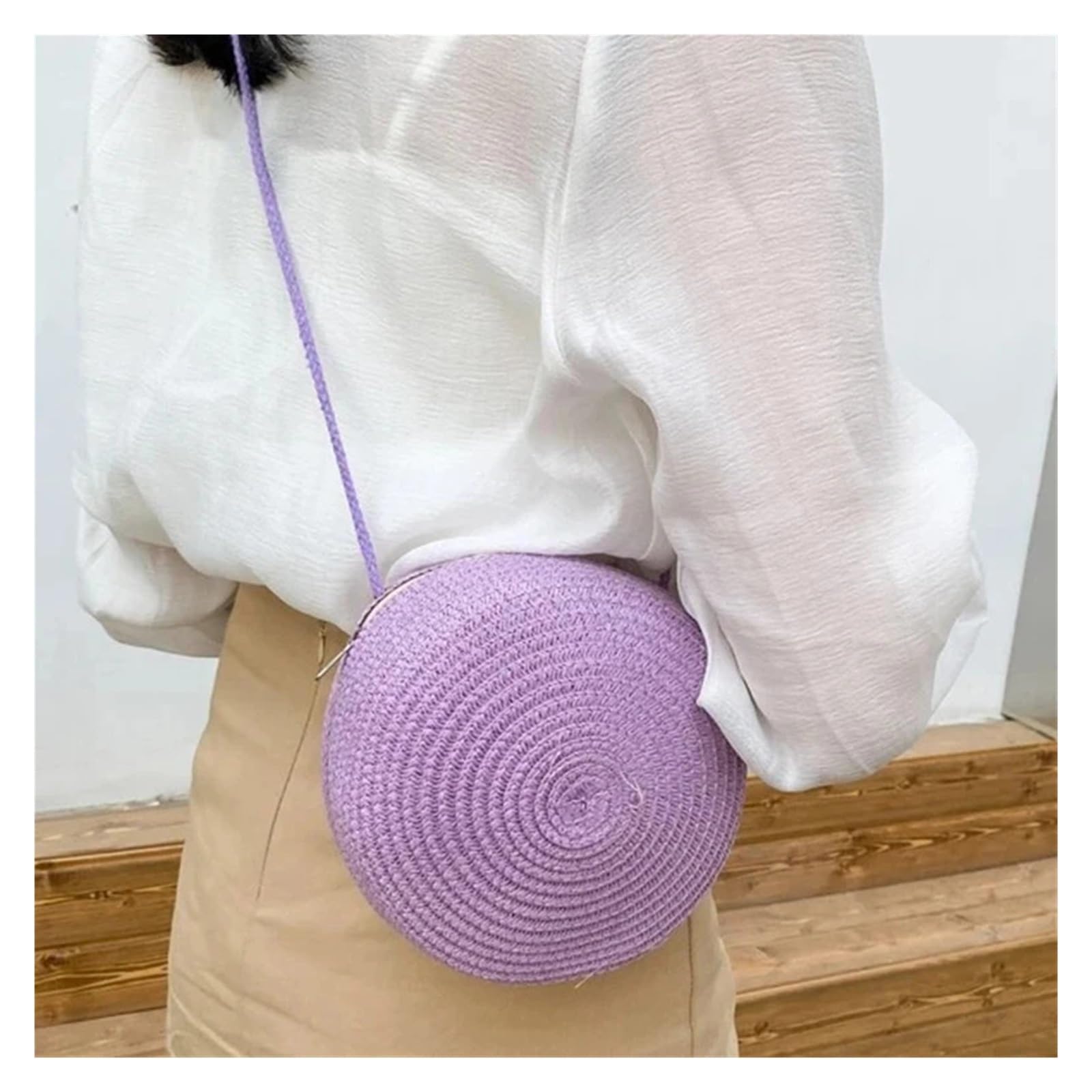 Borsa rotonda intrecciata in paglia Borse a tracolla in paglia intrecciata estiva da donna rotonde