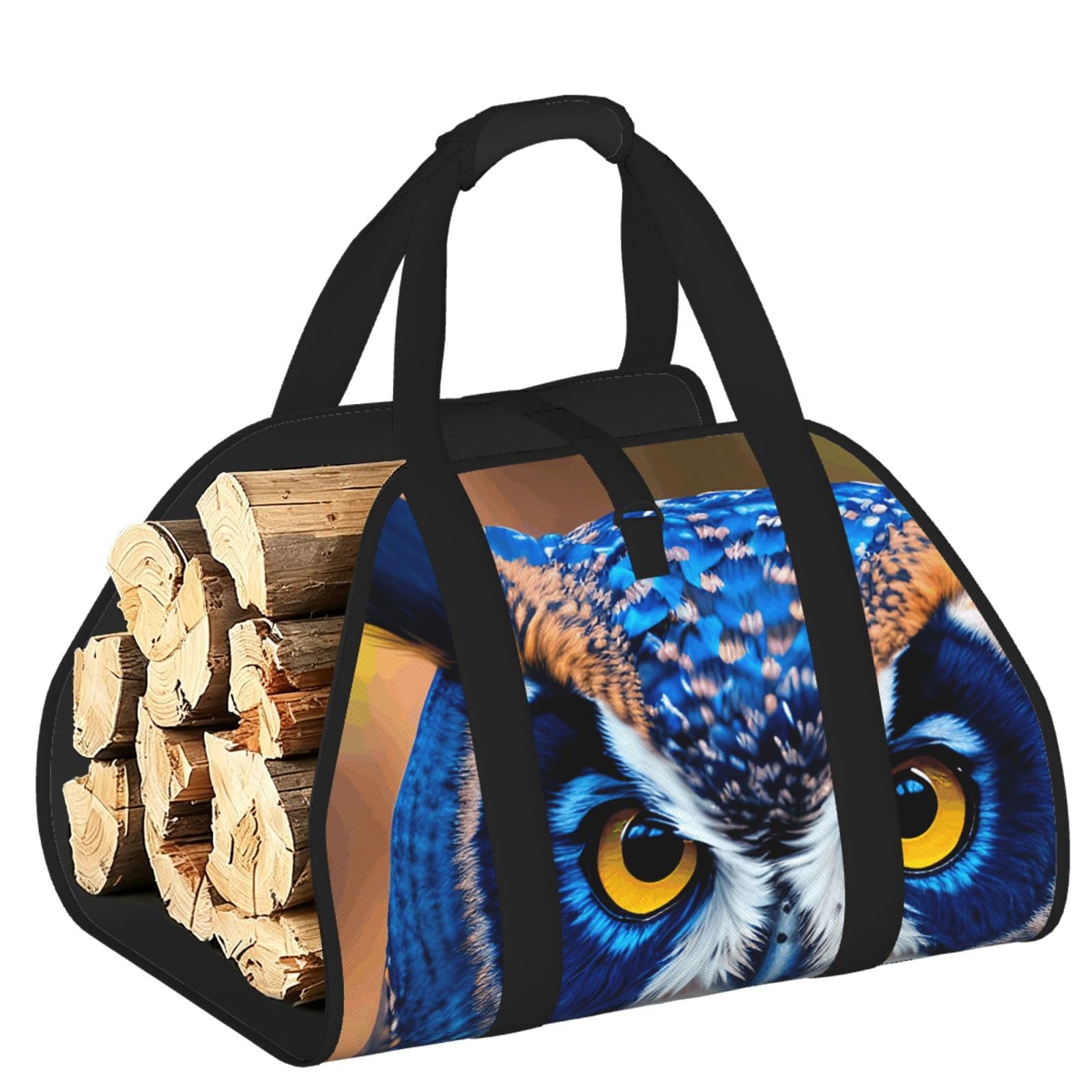 Ayyqwe Black Blue Owl 1 Print Firewood Bag Wood Waterproof Versatile Camping Picnic Storage Daily Home