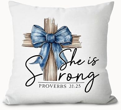 Coquette Bow Christian Pillow Covers 18x18, Proverbs 31 Woman Gifts, Religious Bible Verse Decorative Throw Pillow Covers Pillowcases for Girly Room Bedroom Dorm Decor