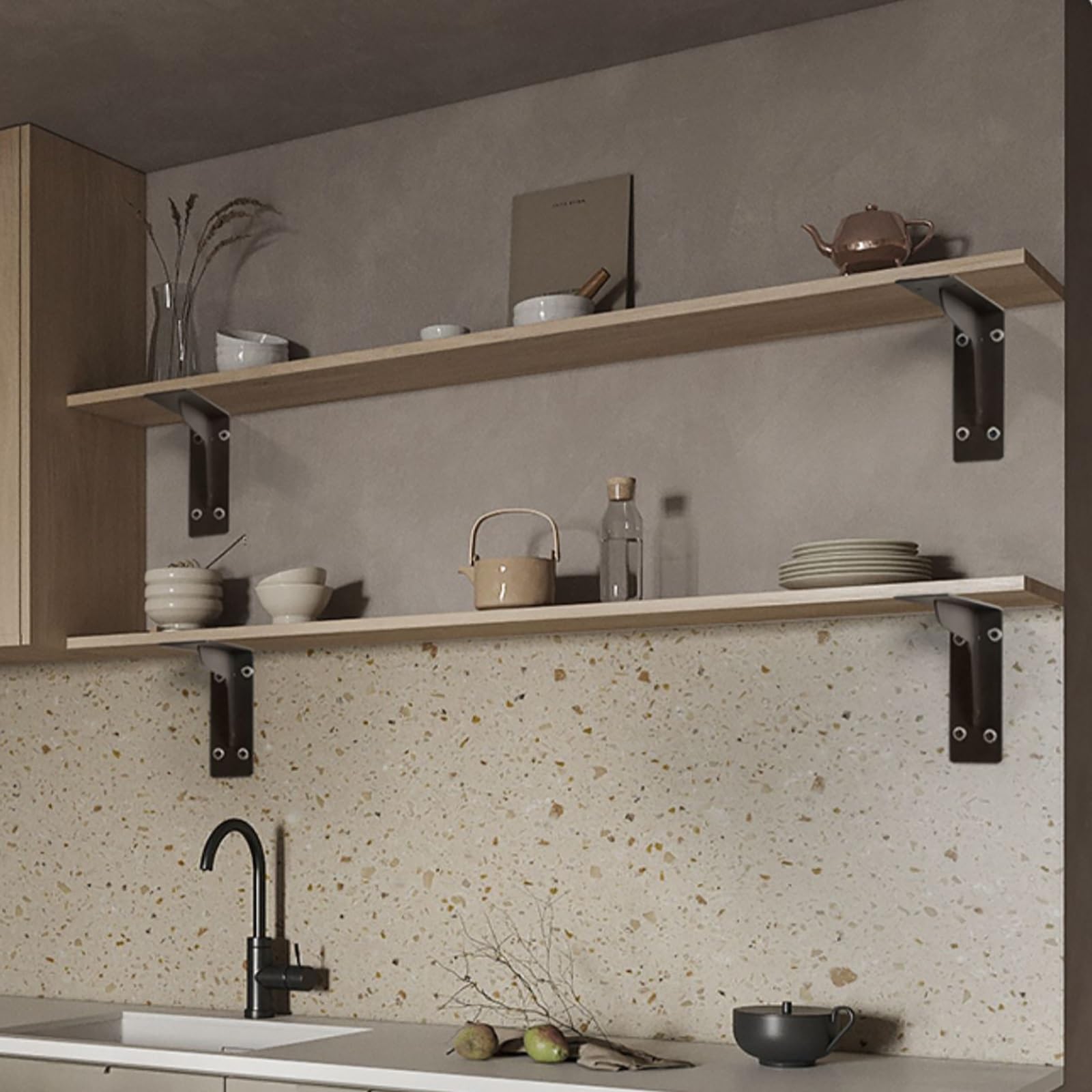 Escuadra Estanteria, Soporte Baldas Pared, Soportes Para Estantes Pesados En Forma De L Escuadras Metalicas Negro, Soportes Para Estantes Industriales RÚsticos Con Acabado De Hierro Moderno, 2Piezas (