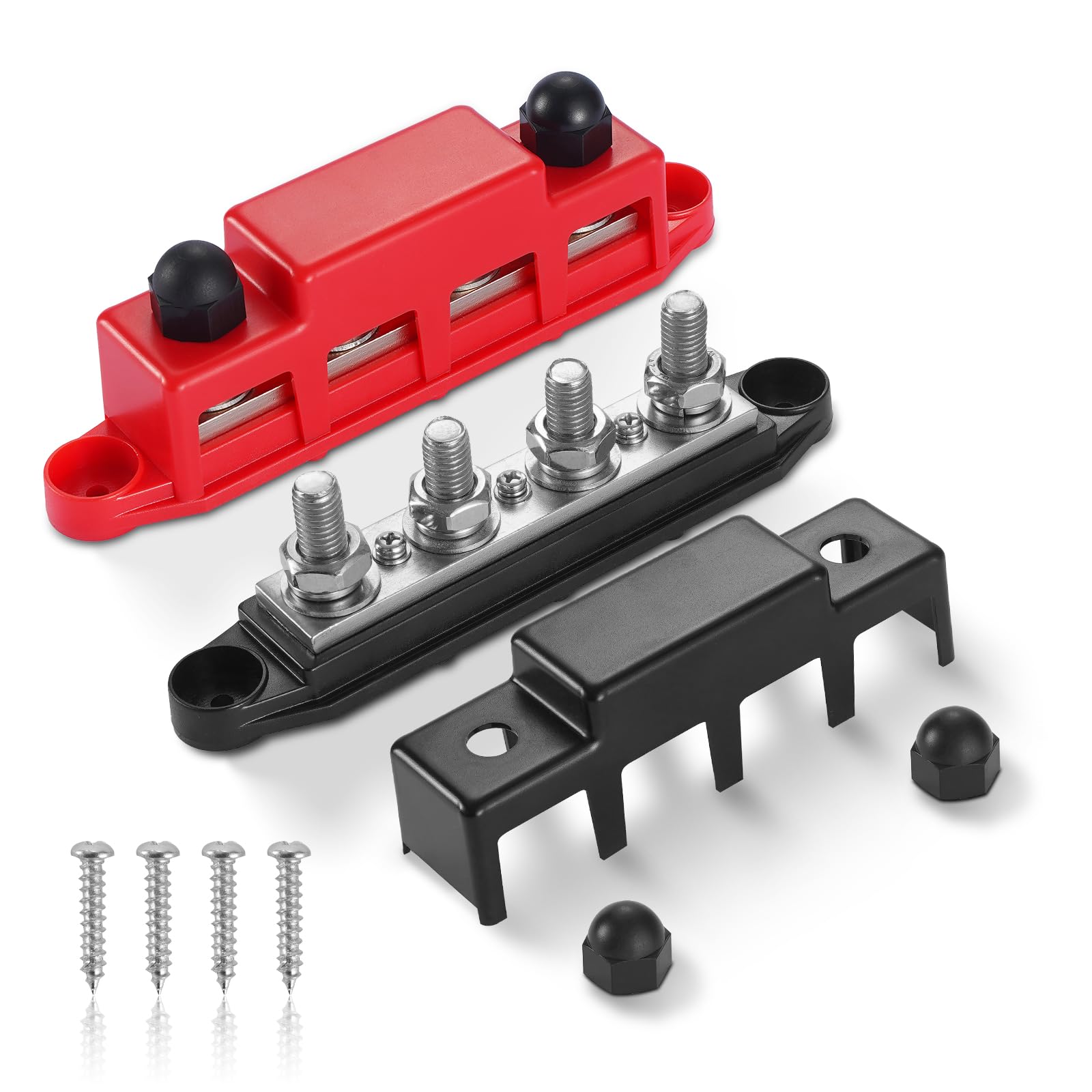 Photo 1 of ChimimeDecor 300A 12V Bus Bar 3/8" 4 Stud Power Distribution Block with Cover,Heavy Duty Battery Terminal Junction Block Busbar - Ideal for Car, RV, Truck, Marine Boat