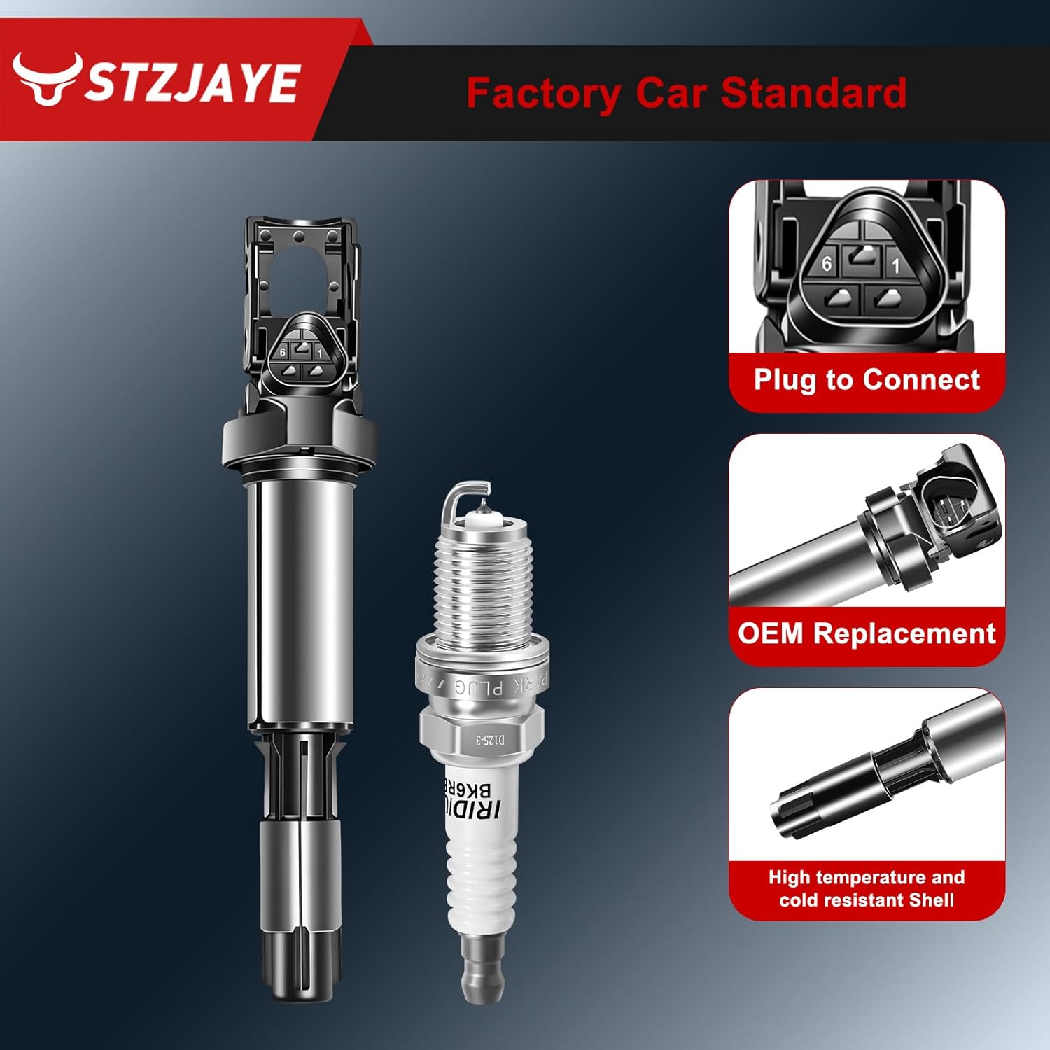 Set of 6 Iridium Spark Plug and 6 Ignition Coil Pack UF522 Compatible with BMW for 128i for 323i for 325xi for 328i for 330i for 528i for 530i for M3 for X3 for Z3 for Z4