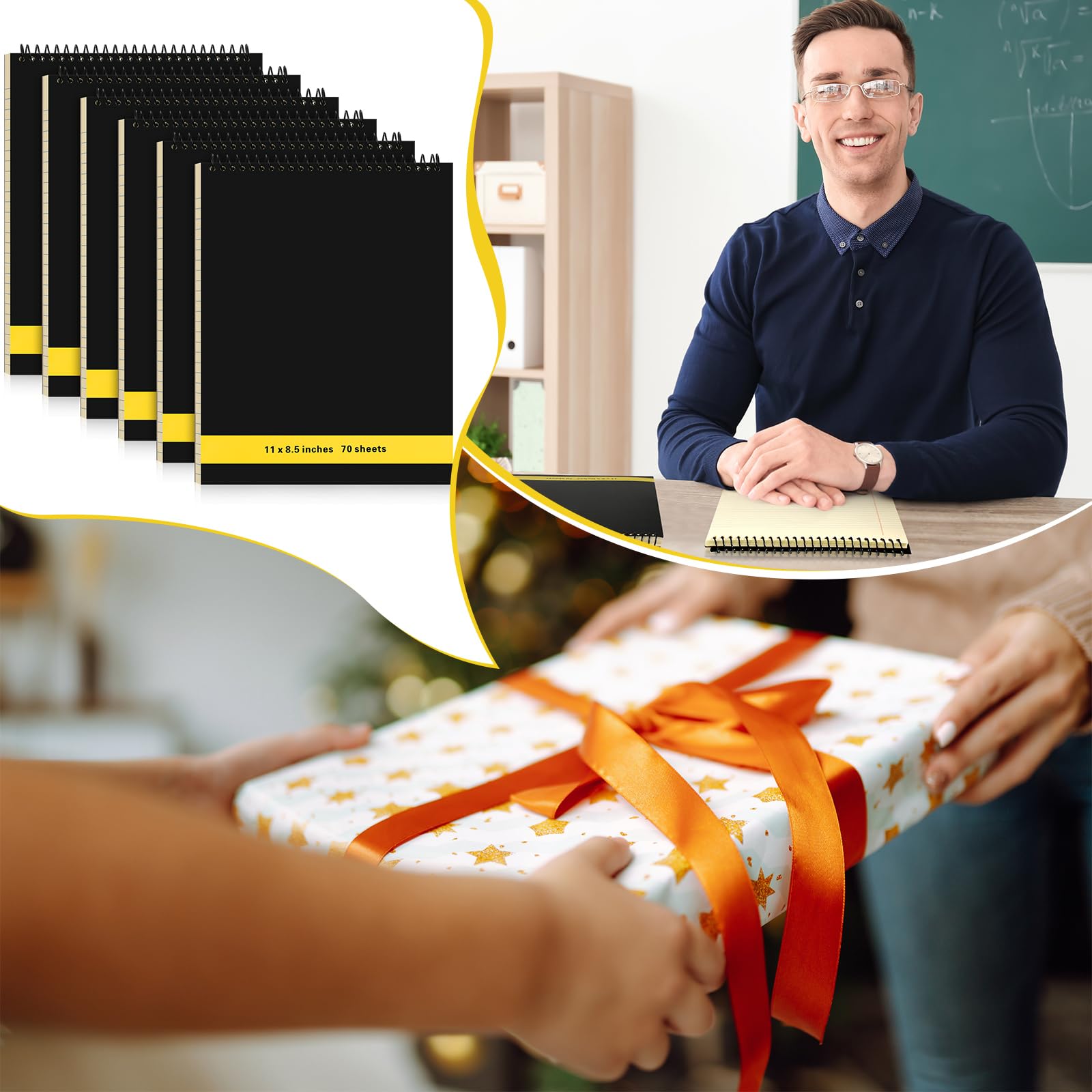 Resurhang Notizblock mit Spiralbindung, doppelseitig, liniert, Notizblock, Memo, Steno-Block mit festem Einband, 21,6 x 27,9 cm, ohne Löcher, Gelb, 6 Stück
