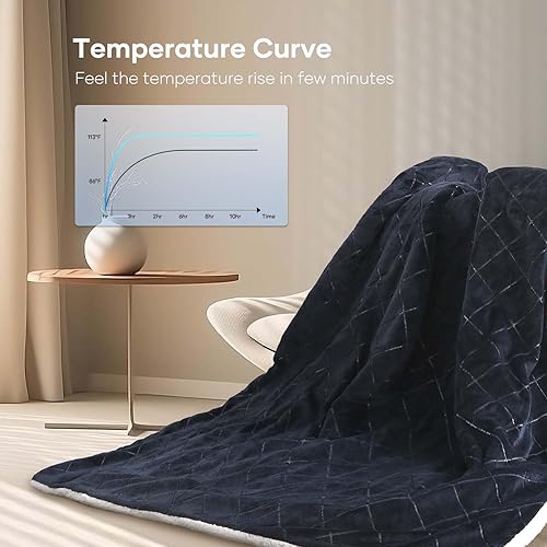 Miniatura 5 de Manta térmica eléctrica de 50 x 60 pulgadas con franela suave y sherpa, 6 niveles de calefacción y 4 niveles de apagado ajustables, calentamiento