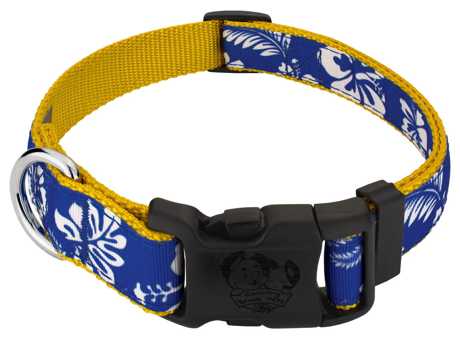 Country Brook Petz - Deluxe Royal Blue Hawaiian Ribbon Dog Collar (1 Inch, Large)