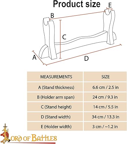 Miniatura 4 de Lord of Battles Soporte medieval de madera maciza de un solo nivel, soporte para espada, exhibición de espada de gladiador, soporte para espada