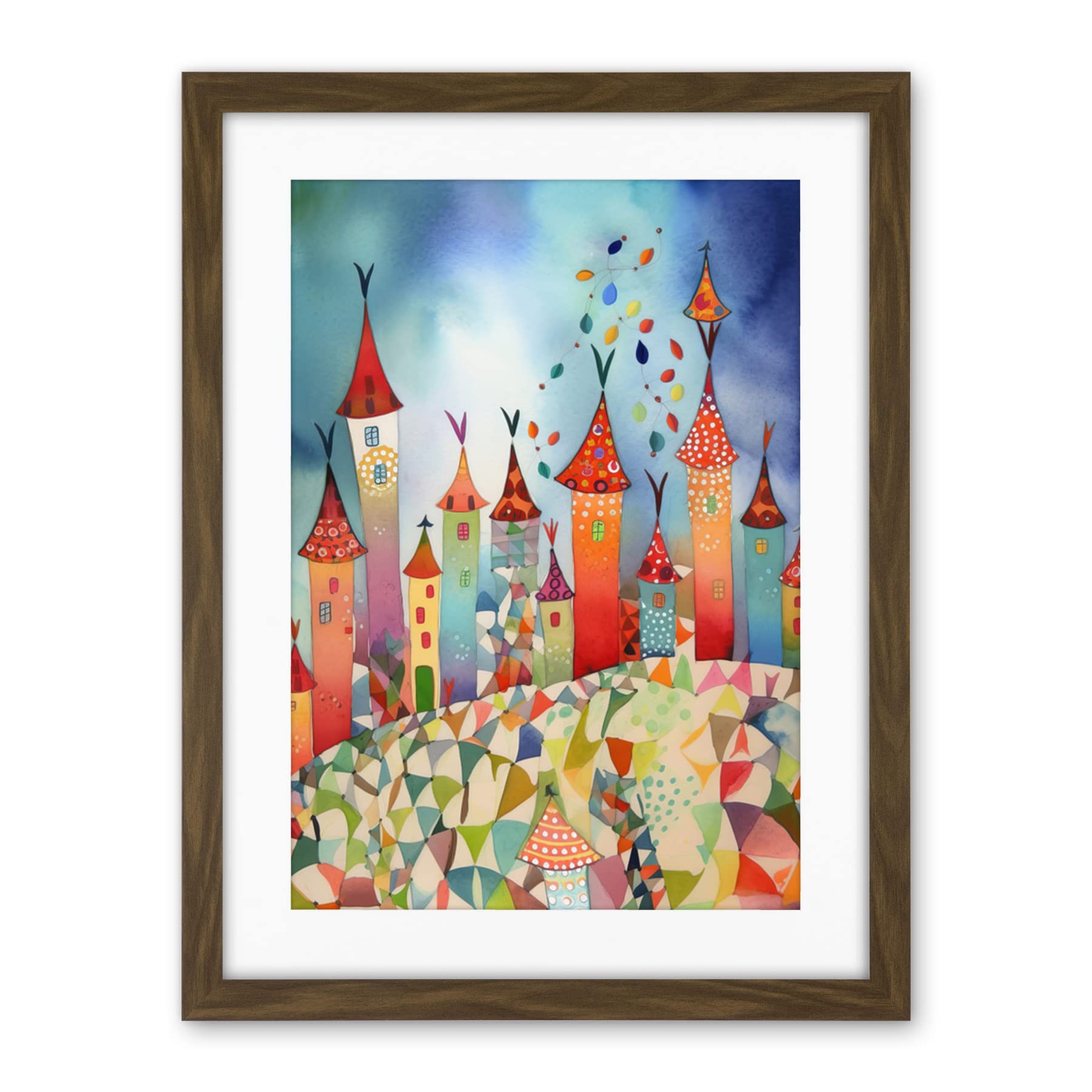 Artery8 Celebration Day Cityscape Processional Street Folk Art Watercolour Painting Artwork Framed Wall Art Print 18X24 Inch