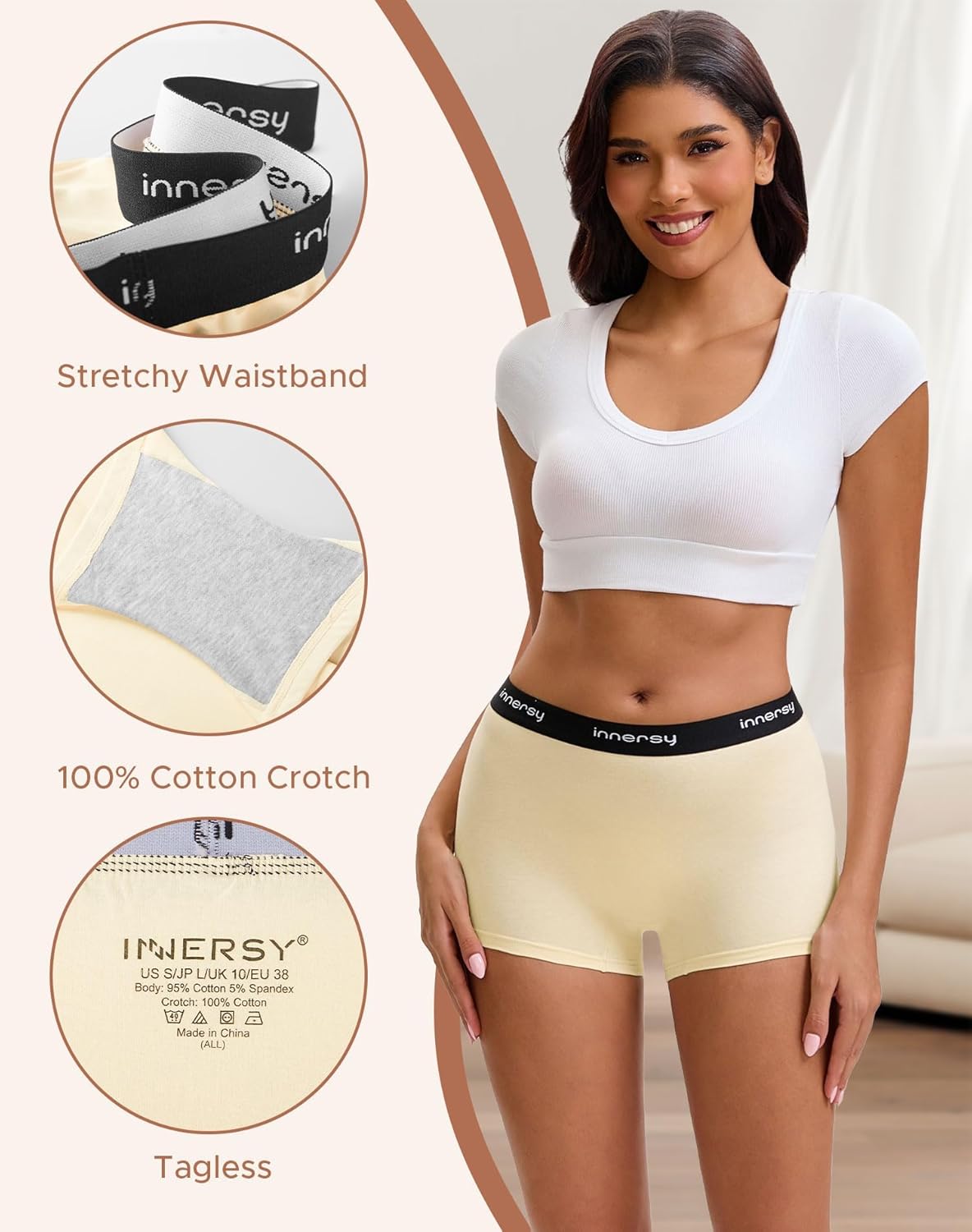 INNERSY Women's Boy Shorts Underwear Cotton Boyshorts Panties High Waist Boxer Briefs 4-Pack - Image 3