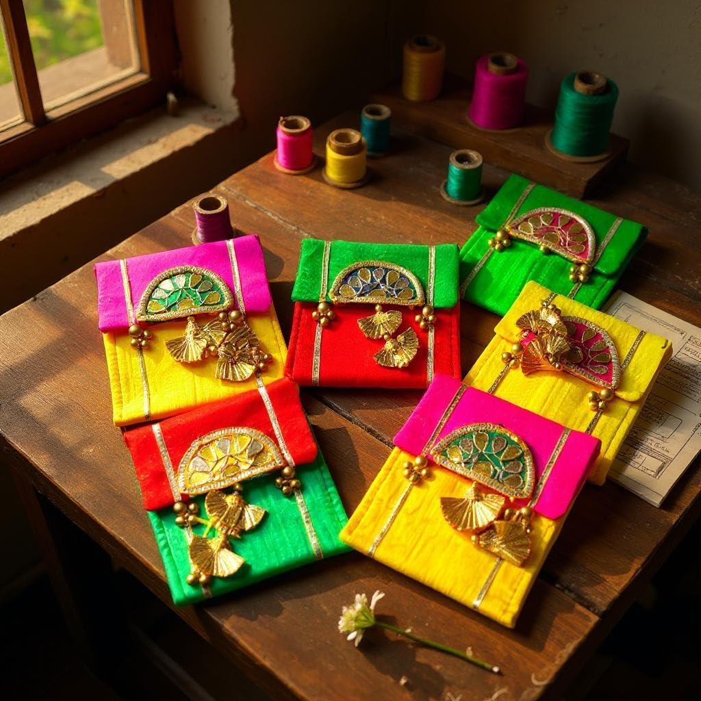 VS Club pack of 3 Elegant Decorative Gota Patti Shagun Envelopes for Gifting Money | Traditional Wedding Cash Gift Covers | Fancy Money Gift Envelope & Coin Pouch | Sagan Lifafa (3 PACK)