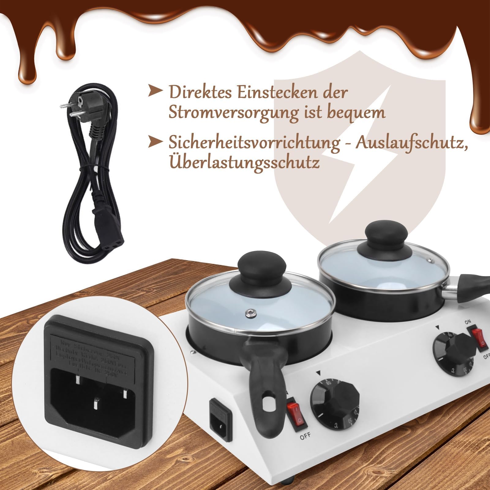 Scioglitore di Cioccolato Elettrico Efficiente 2 Serbatoi Macchina per Sciogliere il Cioccolato 80W - Pentola per Temperare per la Cottura in Cucina - Macchina per Sciogliere il