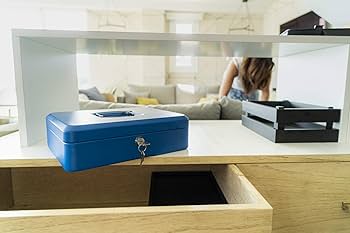 ARREGUI Elegant C9005 Steel Cash Box | Money Box | 12.5 Cm Wide | Lockable Cash Till With Slot | Small Cash Box With Key | Cash Box | Blue - Online Marketplace
