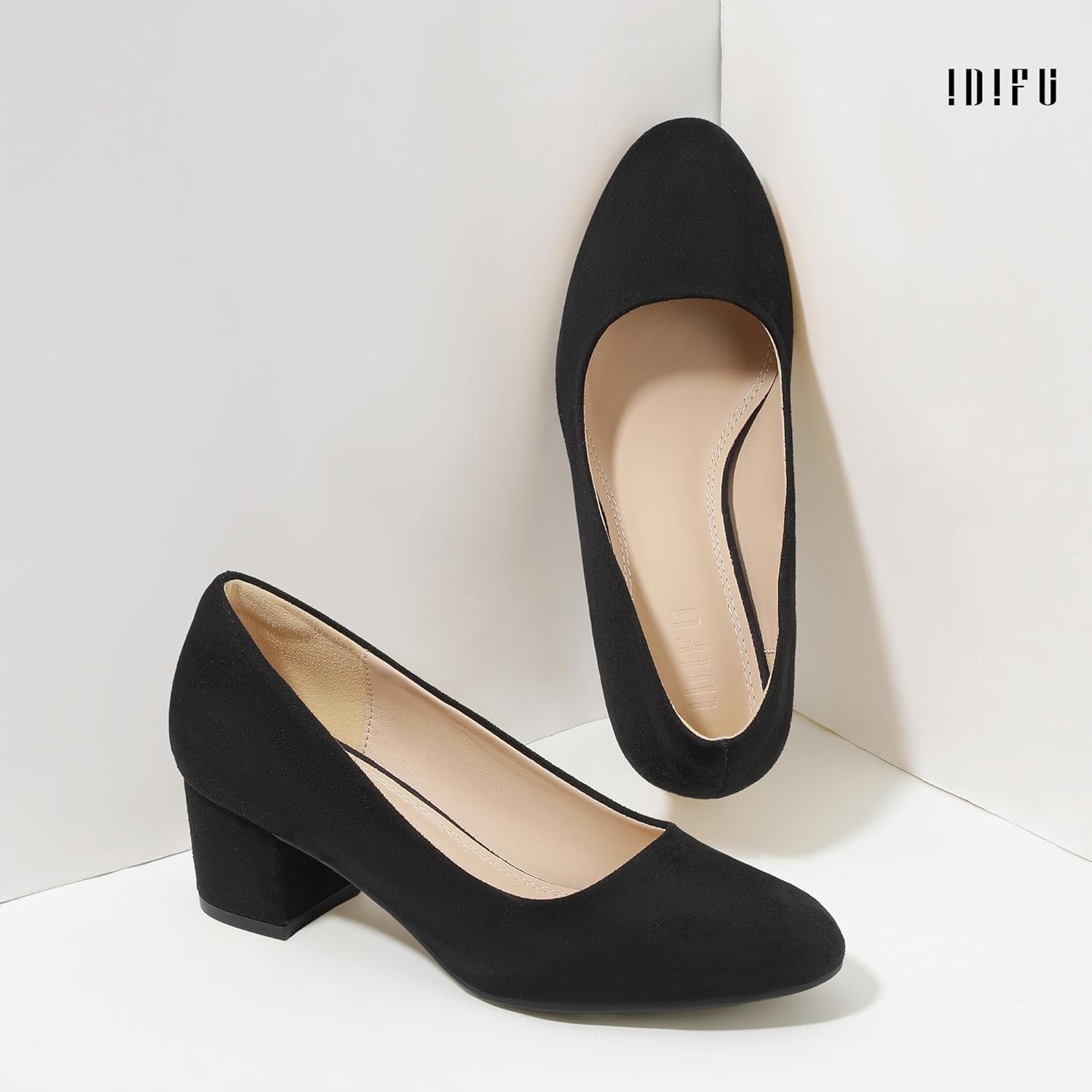 IDIFU IN2 Women's Pumps Closed Round Toe Low Block Chunky Heels Short Small Thick Heels Wedding Bridal Homecoming Work Prom Dress Shoes for Women Comfortable Cute Dressy Formal Classic Pumps Shoes - Image 5