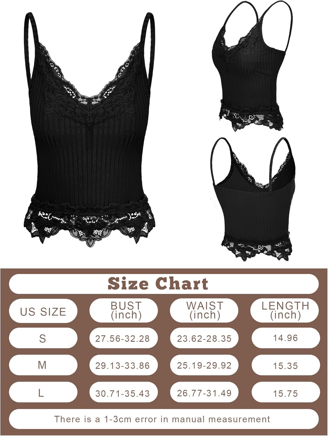 Bencailor 3 Pcs Women's Lace Tank Tops Y2k Camisole Lace Patchwork Crop Tops Grunge Style Ribbed Knitted Clothing - Image 4