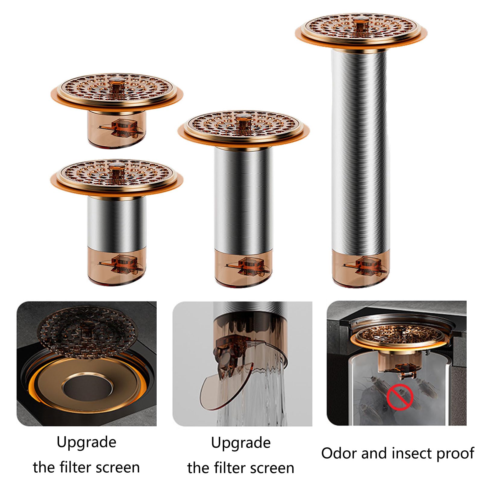 Extended Floor Drain Cores Round Shower Floor Drain Antiodor Drainer Shower Strainer Covers for Bathroom Kitchen