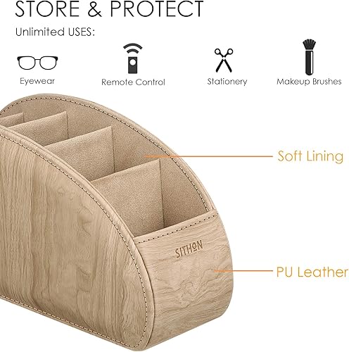 Miniatura 2 de SITHON - Soporte para control remoto con 5 compartimentos organizador de escritorio de cuero sintético para guardar controles de TV, DVD, Blu-Ray,