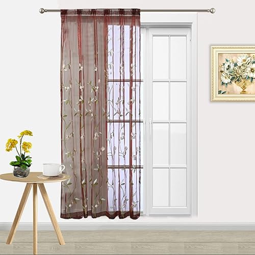 AiFish Cortinas traslúcidas bordadas florales con bolsillo para barra, estilo campestre, de tul decorativo, rústico, para ventana, puerta corrediza AiFish Cortinas traslúcidas bordadas florales con bolsillo para barra, estilo campestre, de tul decorativo, rústico, para ventana, puerta corrediza
