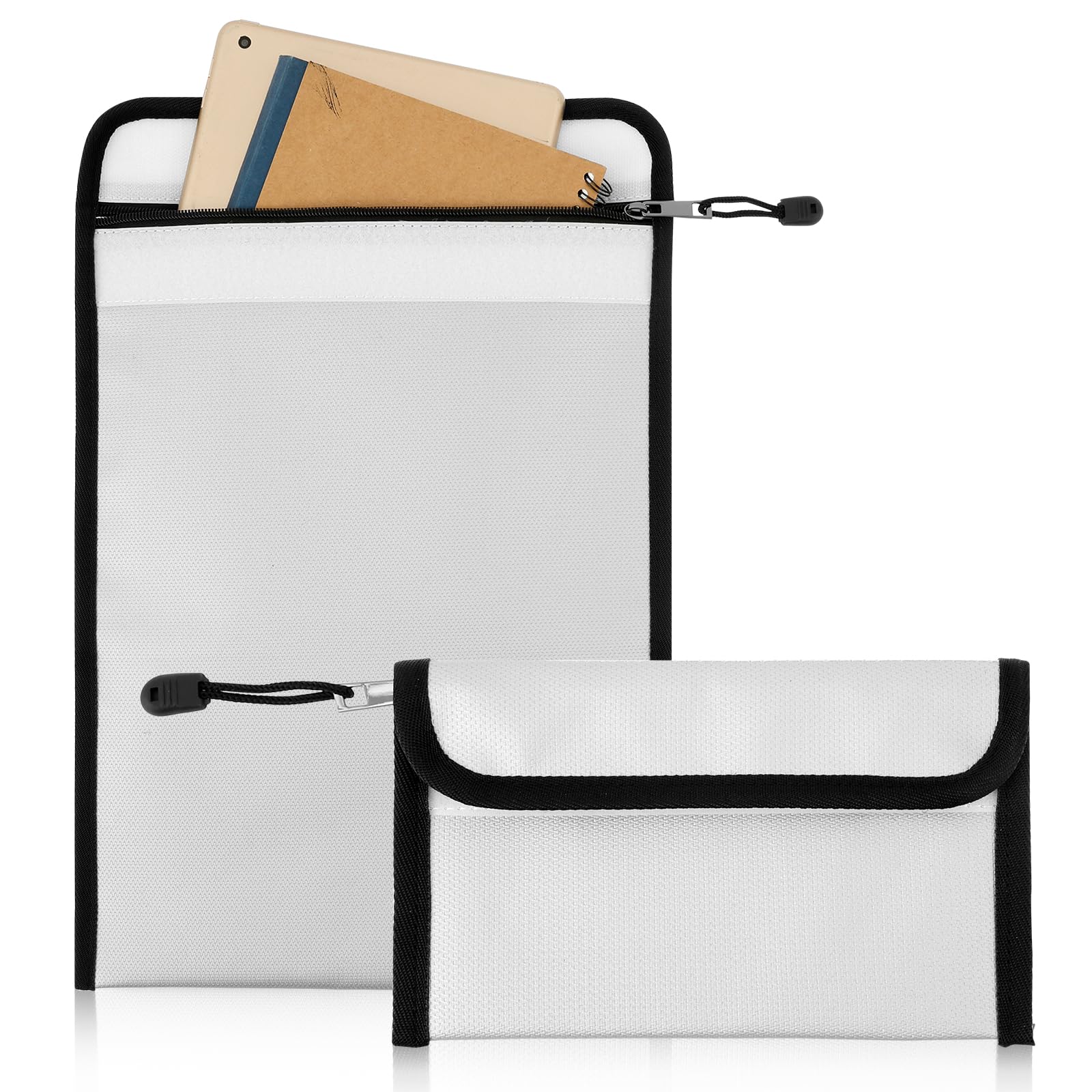 2 Pcs Waterproof Fireproof Document Bag with Zipper and Reflective Strip Portable Fire Proof Money Bag for Cash Jewelry Legal Documents