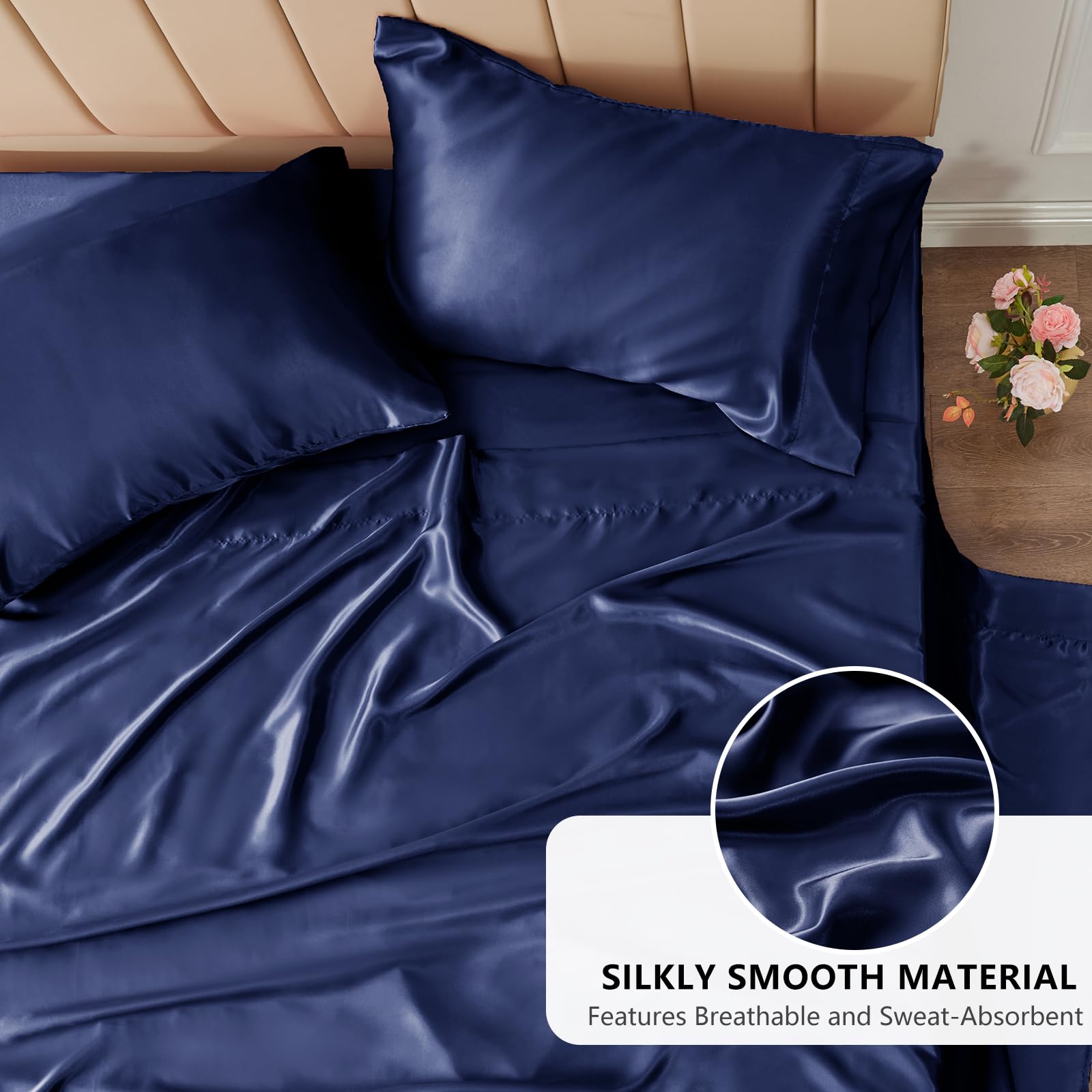 CozyLux Satin Sheets Queen Size Bed Set - 4 Piece Silky Queen Sheet Set, Luxury  Sheets with Smooth and Soft Microfiber, Includes 1 Fitted Sheet, 1 Flat Sheet and 2 Pillowcases