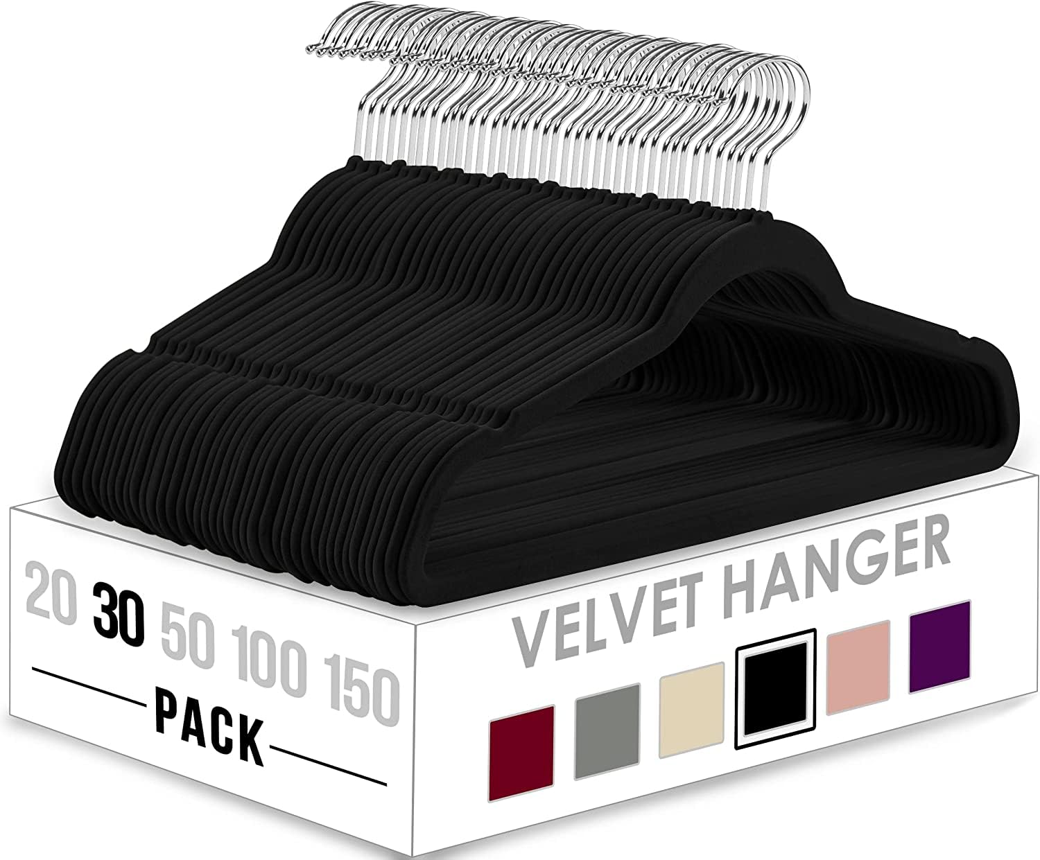 Swift Home Premium Velvet Hangers 50 Pack - Non-Slip & Durable Clothes Hangers - Black Hangers with 360 Degree Rotatable Hook - Heavy Duty Coat Hangers (Black, 30 Pcs)