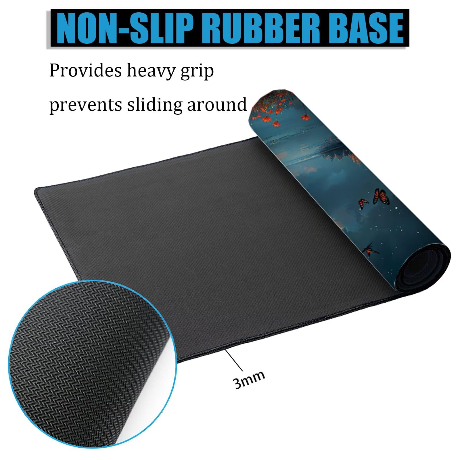 XXL Tappetino Mouse 1500x800 mm Gaming Papavero Sottomano Scrivania Ufficio, Farfalla Mousepad Antiscivolo con Base Stabile, Tappeto per Mouse e Tastiera, Accessori Scrivania Gaming, Lavoro H0-1089