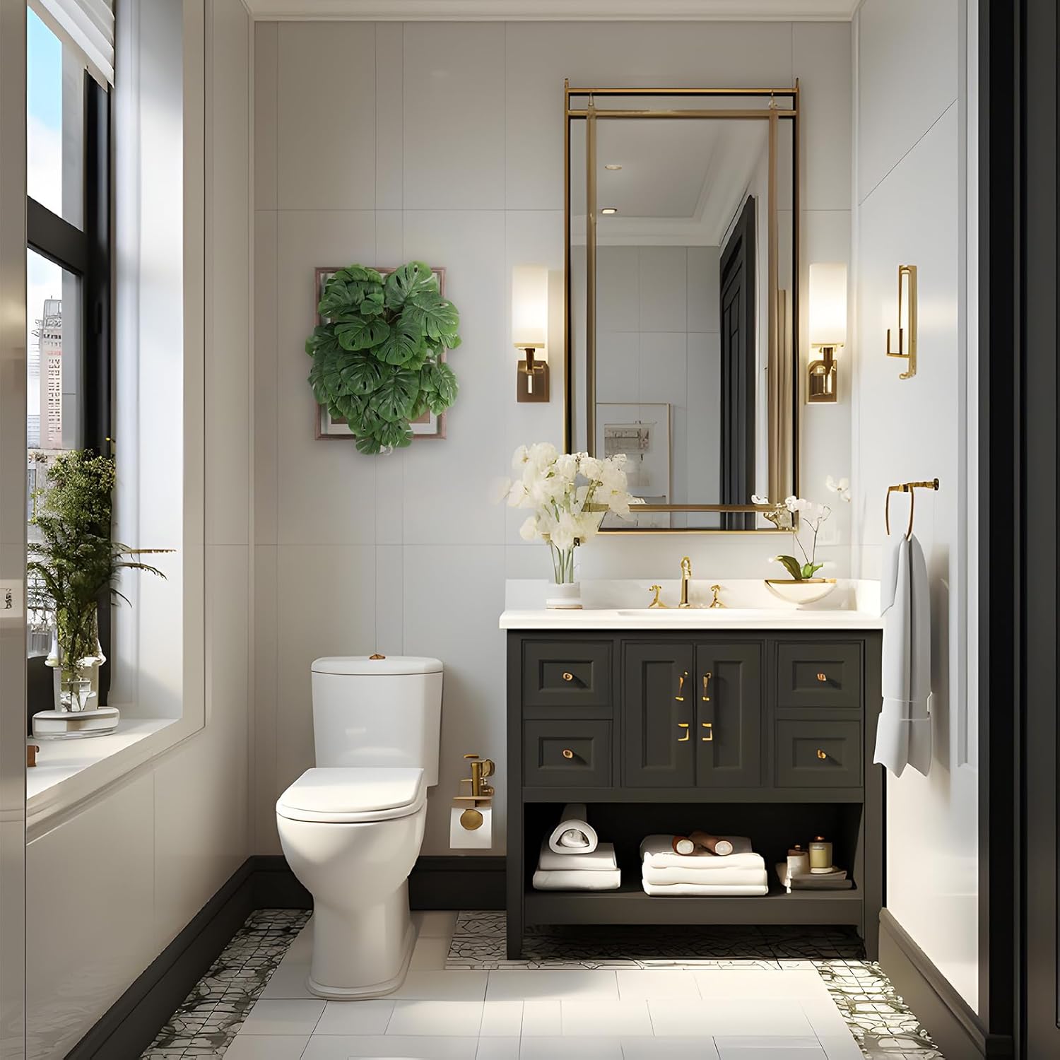 Artificial Plants Wall Hanging Decor Monstera 3D Decorative Painting Wooden Frame Size 17" x 13" (Green, 17"x13") - Image 9