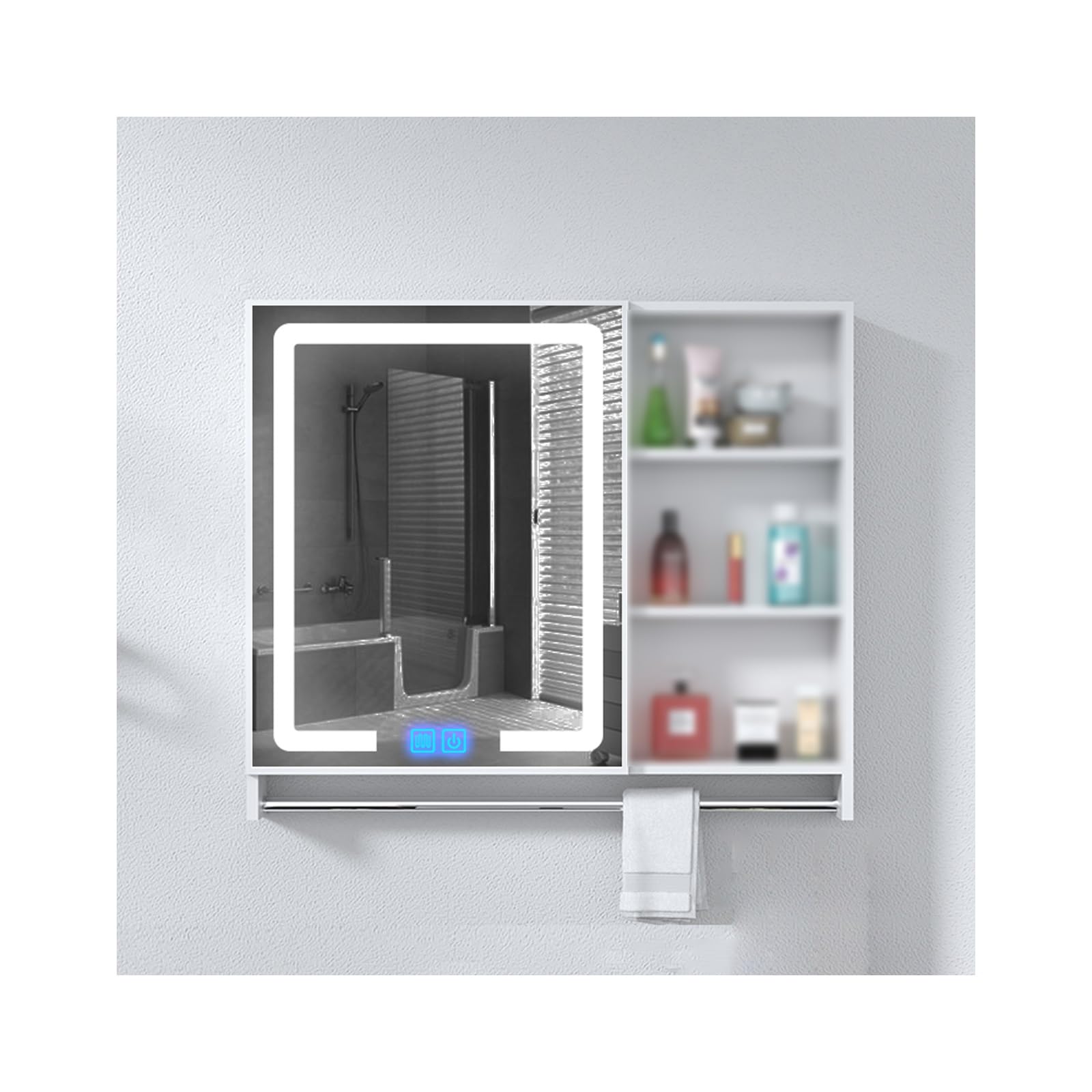 BKSXSOP Wall-Mounted Bathroom Cabinet with Mirror, Open Shelf Design for Toiletries & Medications, Space-Saving Storage (29.5"x27.9"x4.3")