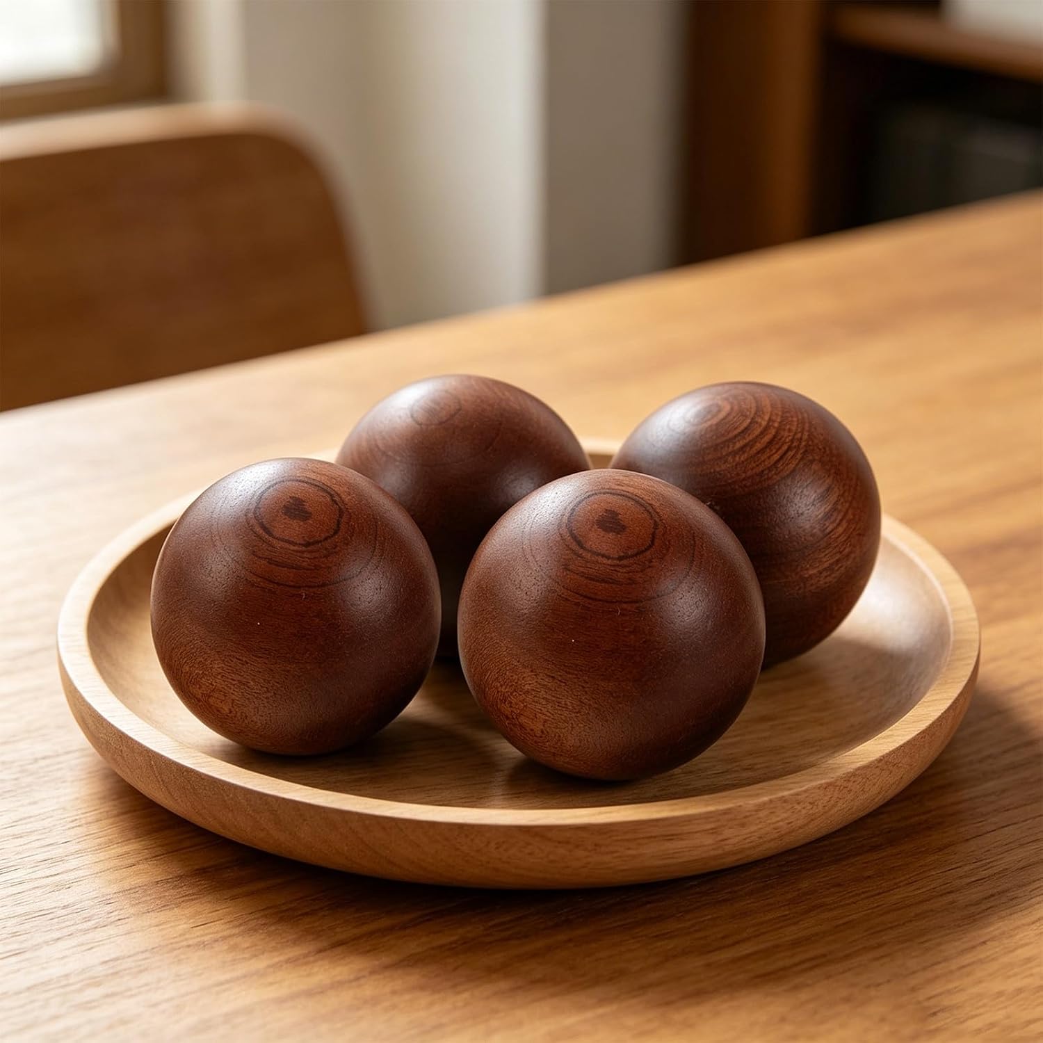 SOLUSTRE 4pcs Round Wooden Decor Balls for Dining Room Table or Bowl Fillers, 2.4in Wood Spheres with Rustic Style, Versatile Use and Flexible Arranging for Everyday Decorative Settings