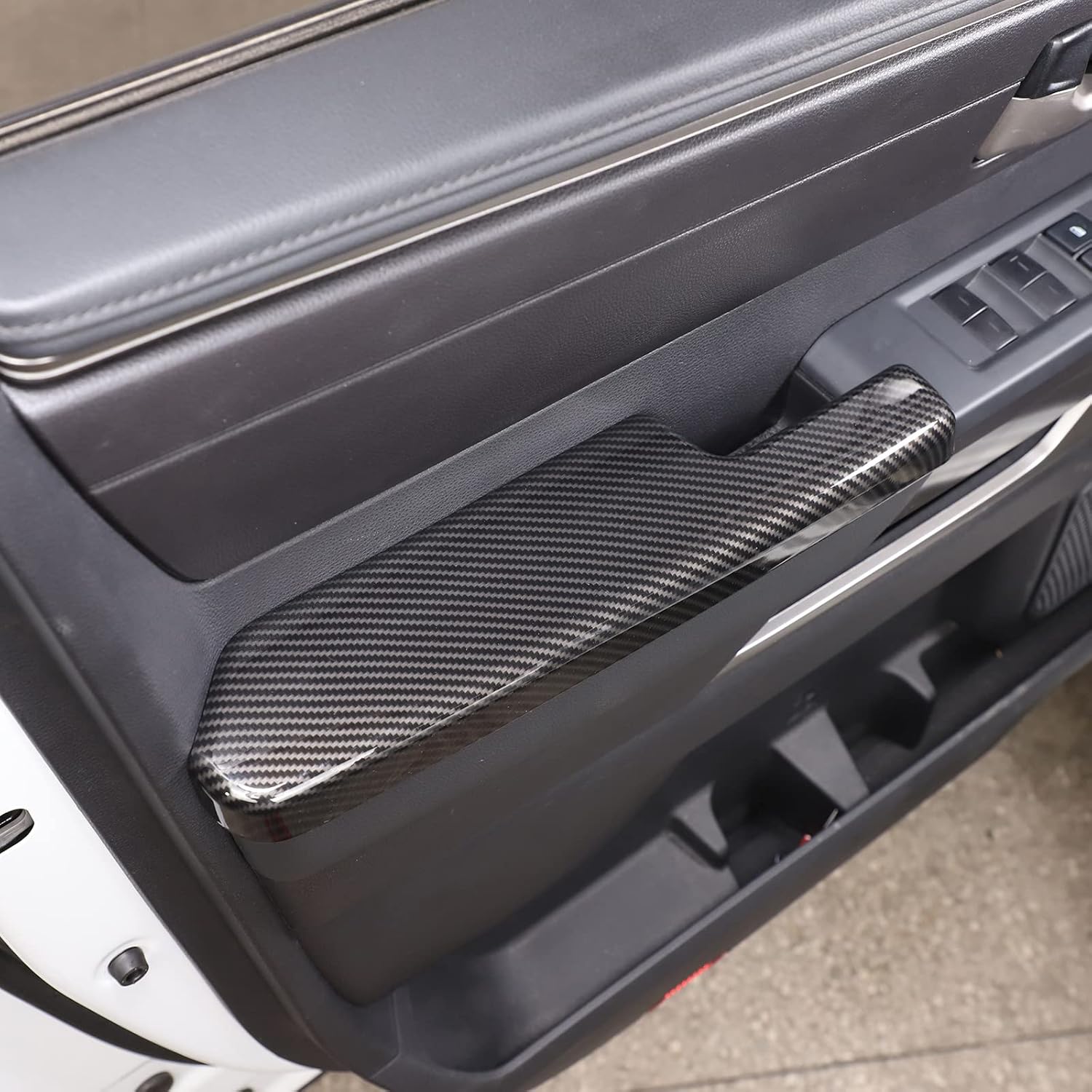 Car Door Armrest Window Switch Panel Armrest Covers Trim,Front Rear Door Panels Center Consoles Armrest Covers,Door Panel Armrest Cover,For Tundra Sequoia 2022 2023 2024 (Black Carbon Fiber)