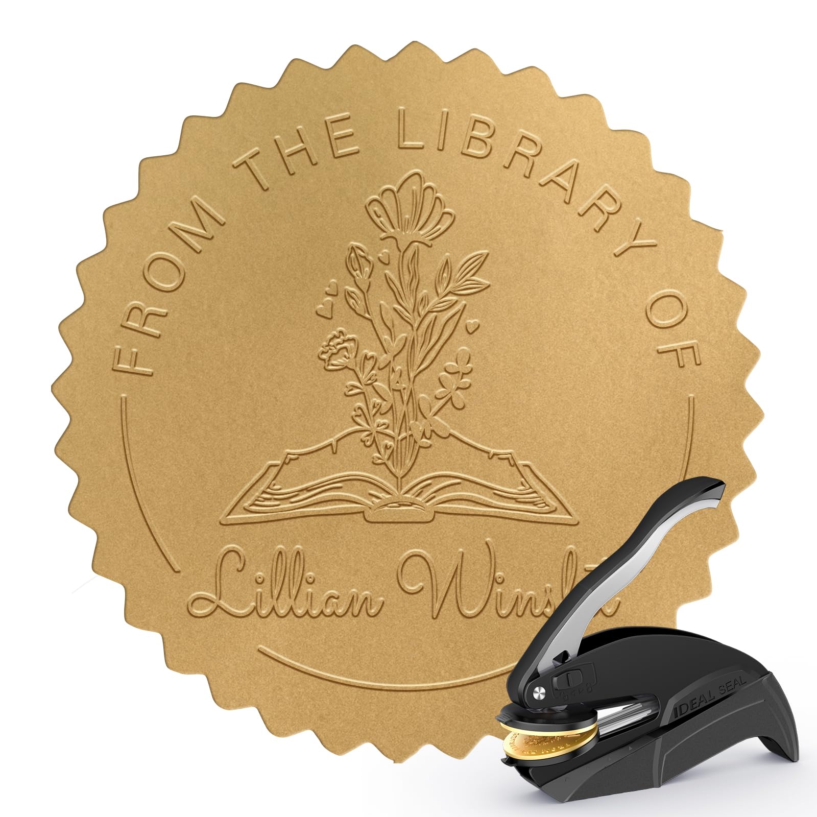 Timbro personalizzato per biblioteca, timbro personalizzato per insegnante, libro personale, timbro personalizzato, monogramma, autoinchiostrante, dalla biblioteca di | Ex Libris (Floral-A1)