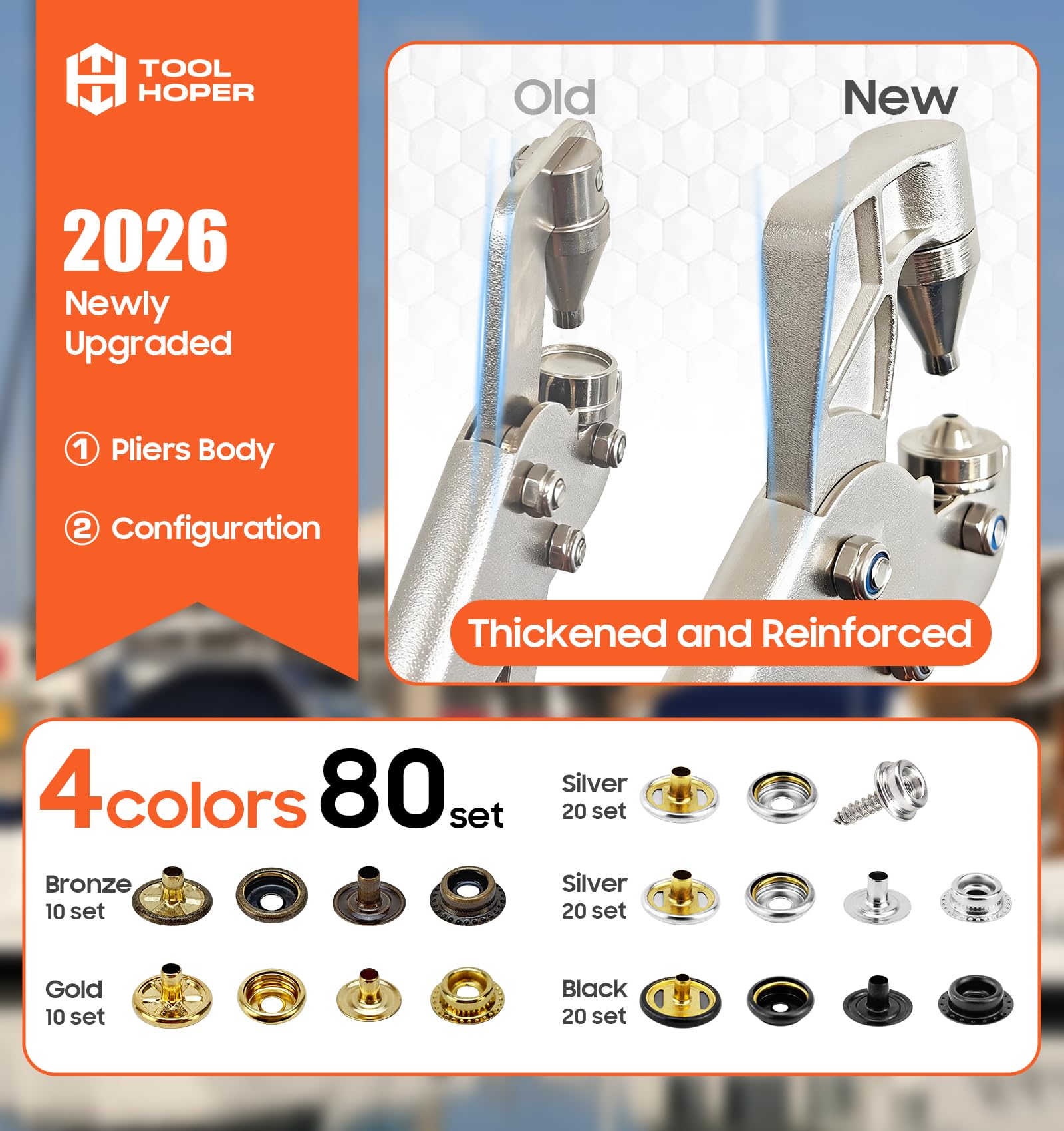 Herramienta de cierre a presión, kit de botón a presión que incluye 3 troqueles y 40 juegos de broches de lona de 15 mm, kit de reparación de lona para broches de metal, reparación de cubierta de