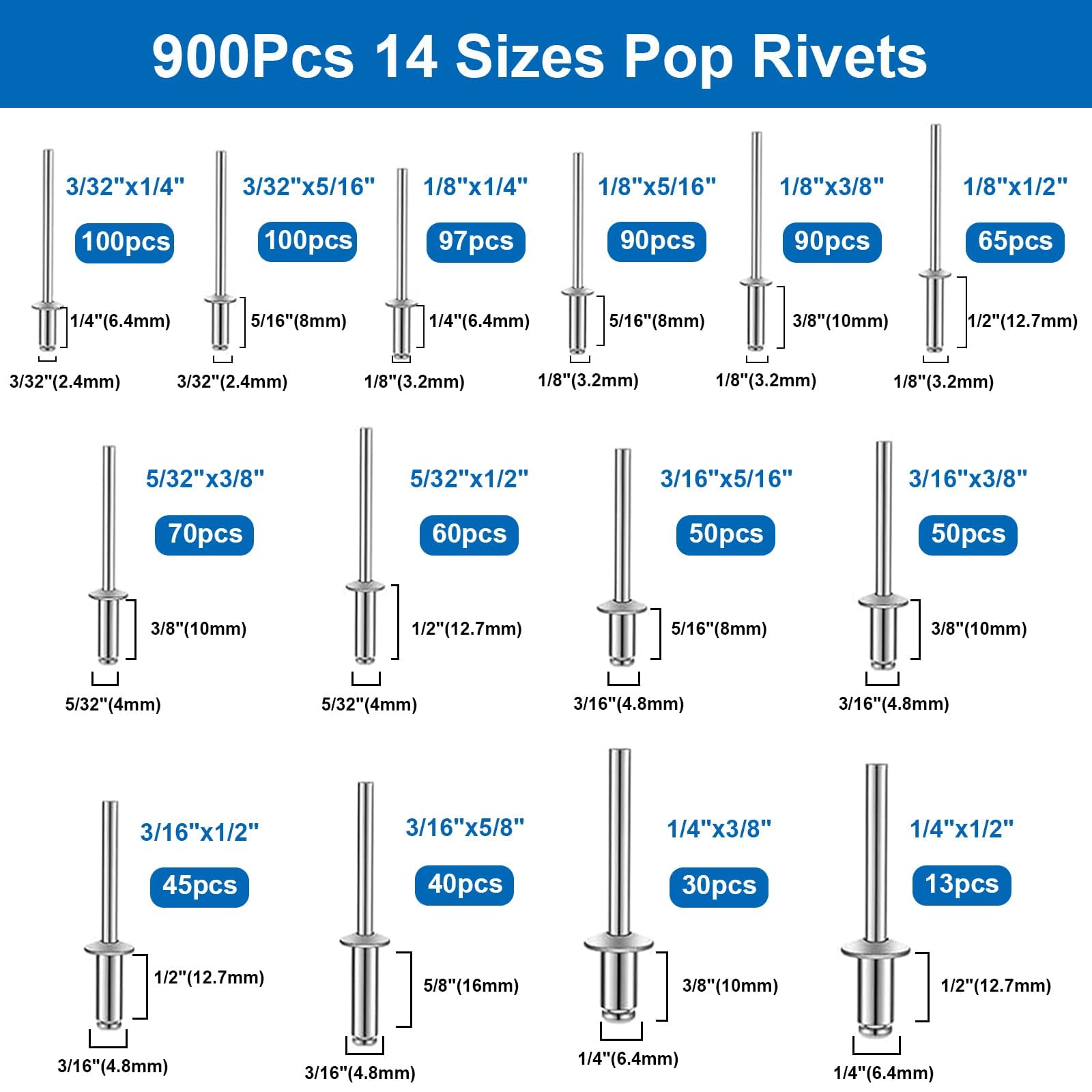 1500 Aluminum Pop Rivets Kit - DIY & Repairs -3 1500 Aluminum Pop Rivets Kit - DIY & Repairs -3