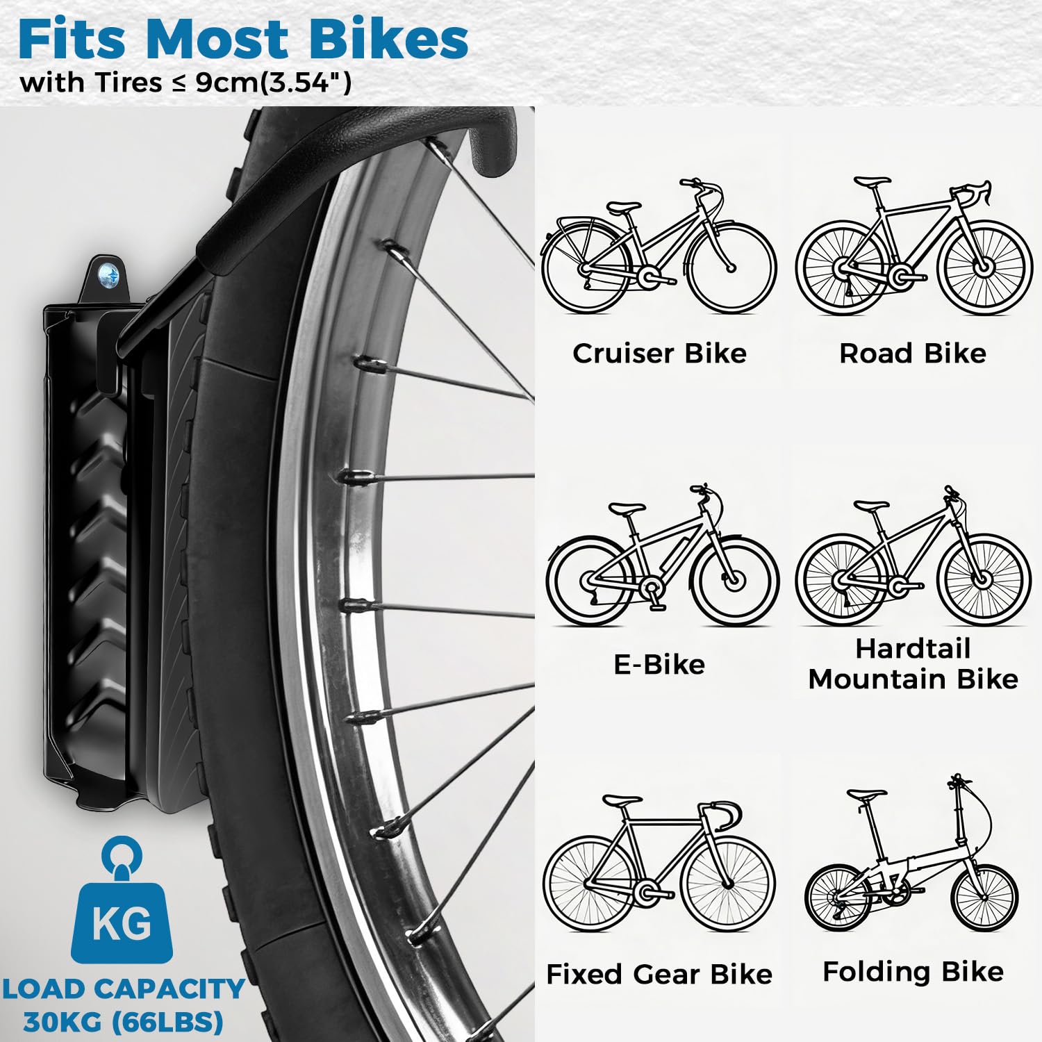 Support Vélo Mural Pivotant, Porte Vélo Mural pour Garage, Crochet Accroche Vélo Mural Robuste 30kg, Gain de Place, Facile à Installer – VTT, Vélo de Route et Ville - 5