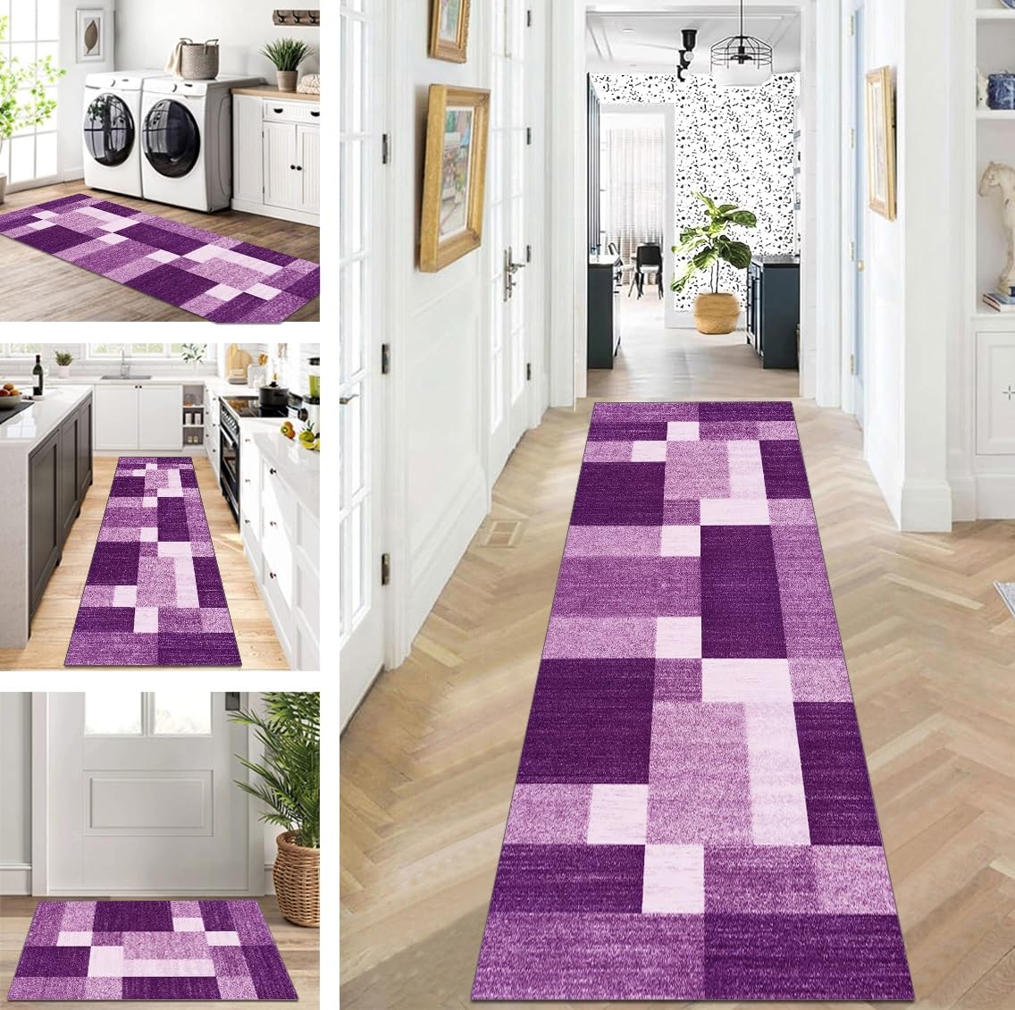 Tapis de couloir, cuisine, lavable, antidérapant, 100 x 300 cm de long, violet, tapis de cuisine, de couloir, salon, chambre à coucher, vendu au mètre, personnalisable