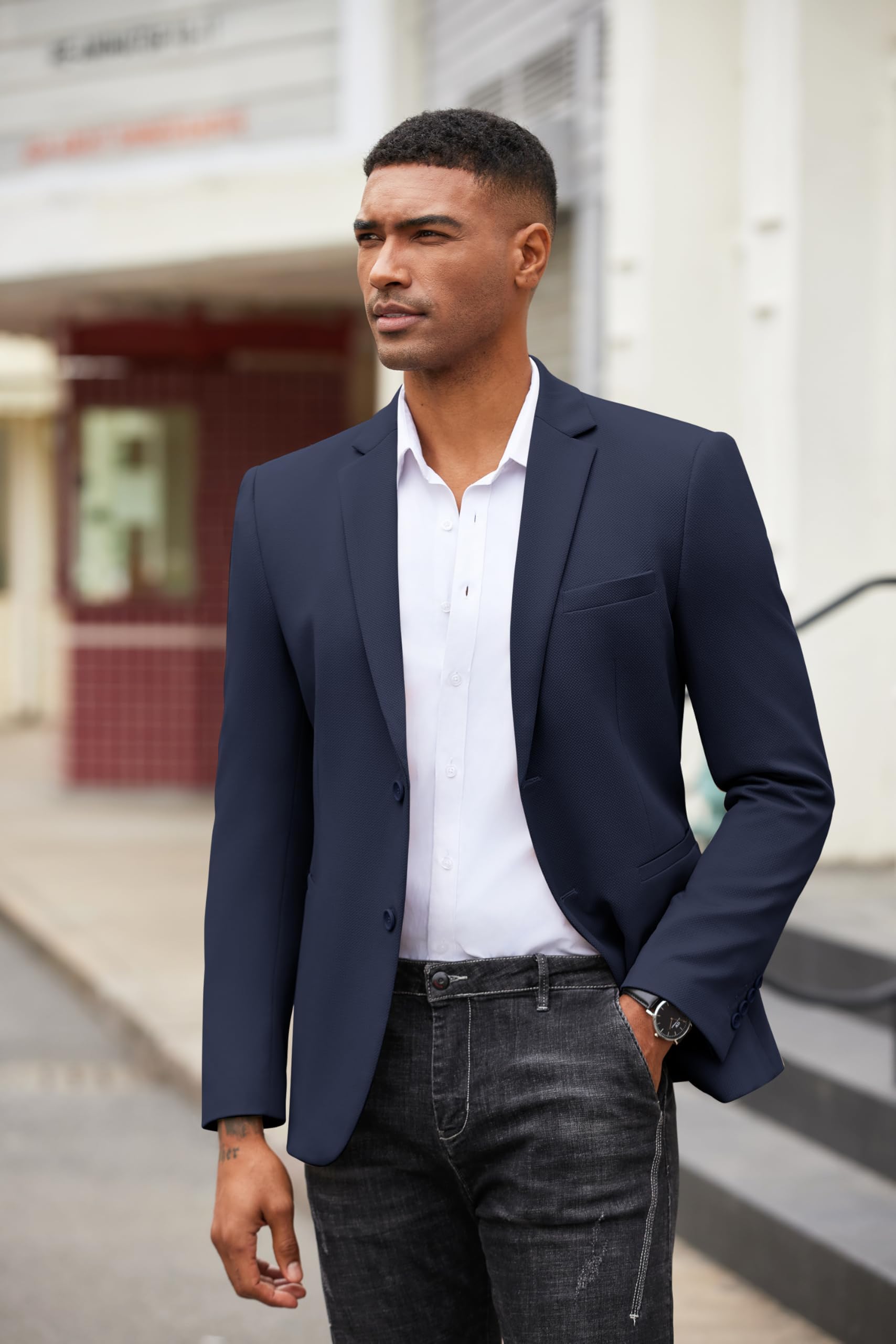 COOFANDY Chaqueta deportiva ligera para hombre, con 2 botones, corte regular, para bodas